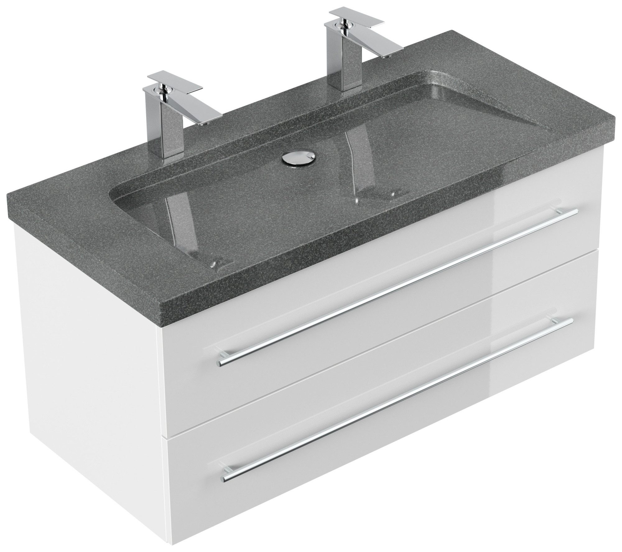 Magnolia Home Waschtisch Badmöbel Granit G654 Damo 100 cm 2 Hahnlöcher SoftClose weiß hochglanz