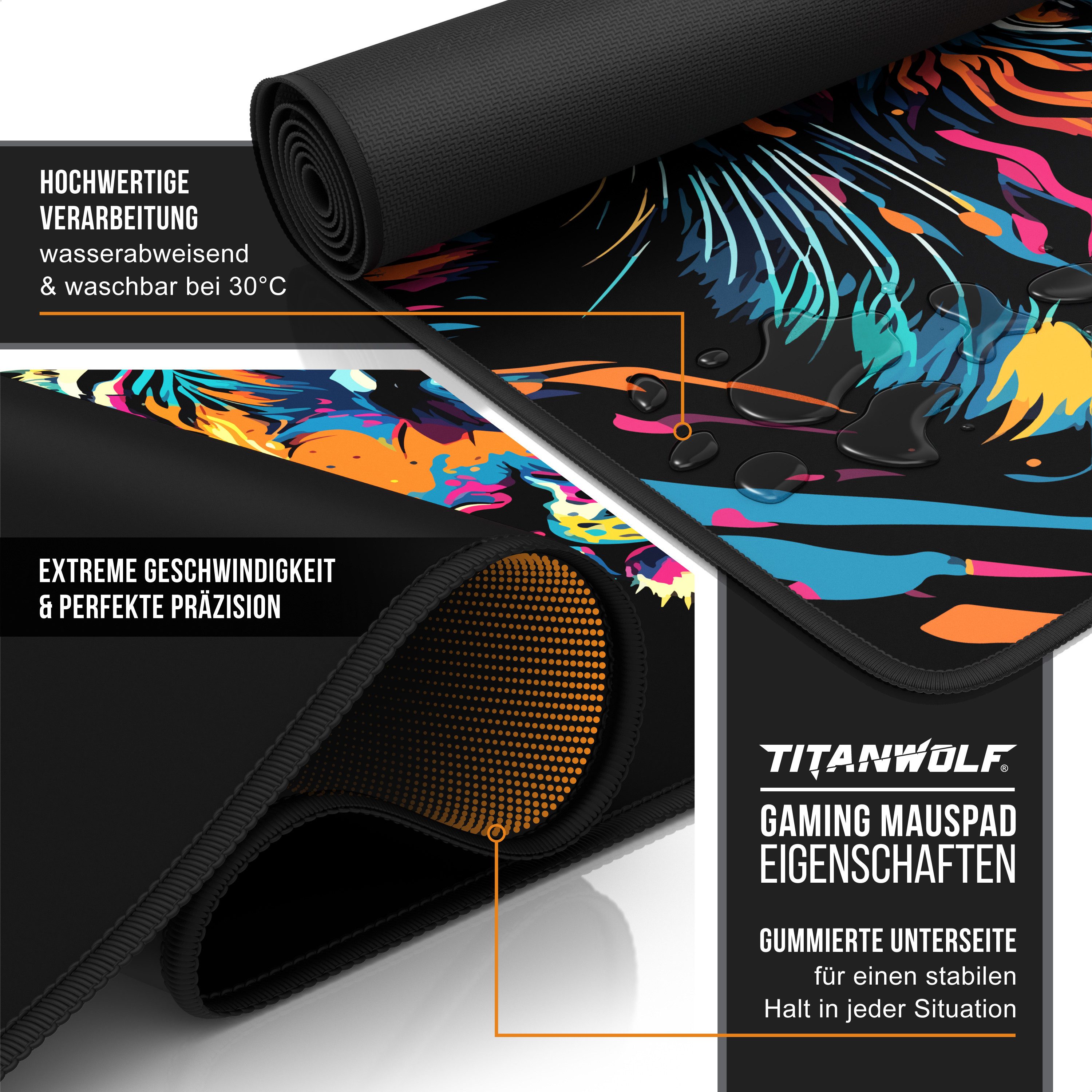 Titanwolf Gaming Mauspad XXL Speed Mousepad 900 x 400 x 3 mm, Schreibtischauflage, abwaschbar (1-St), rutschfeste Rückseite, Geschwindigkeit & Präzision, Colour – Bild 3 von 5