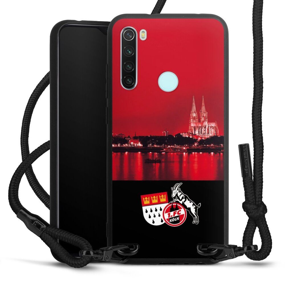 DeinDesign Handyhülle Skyline 1. FC Köln Offizielles Lizenzprodukt Skyline Köln Rot, Xiaomi Redmi Note 8 (2021) Premium Handykette Hülle mit Band