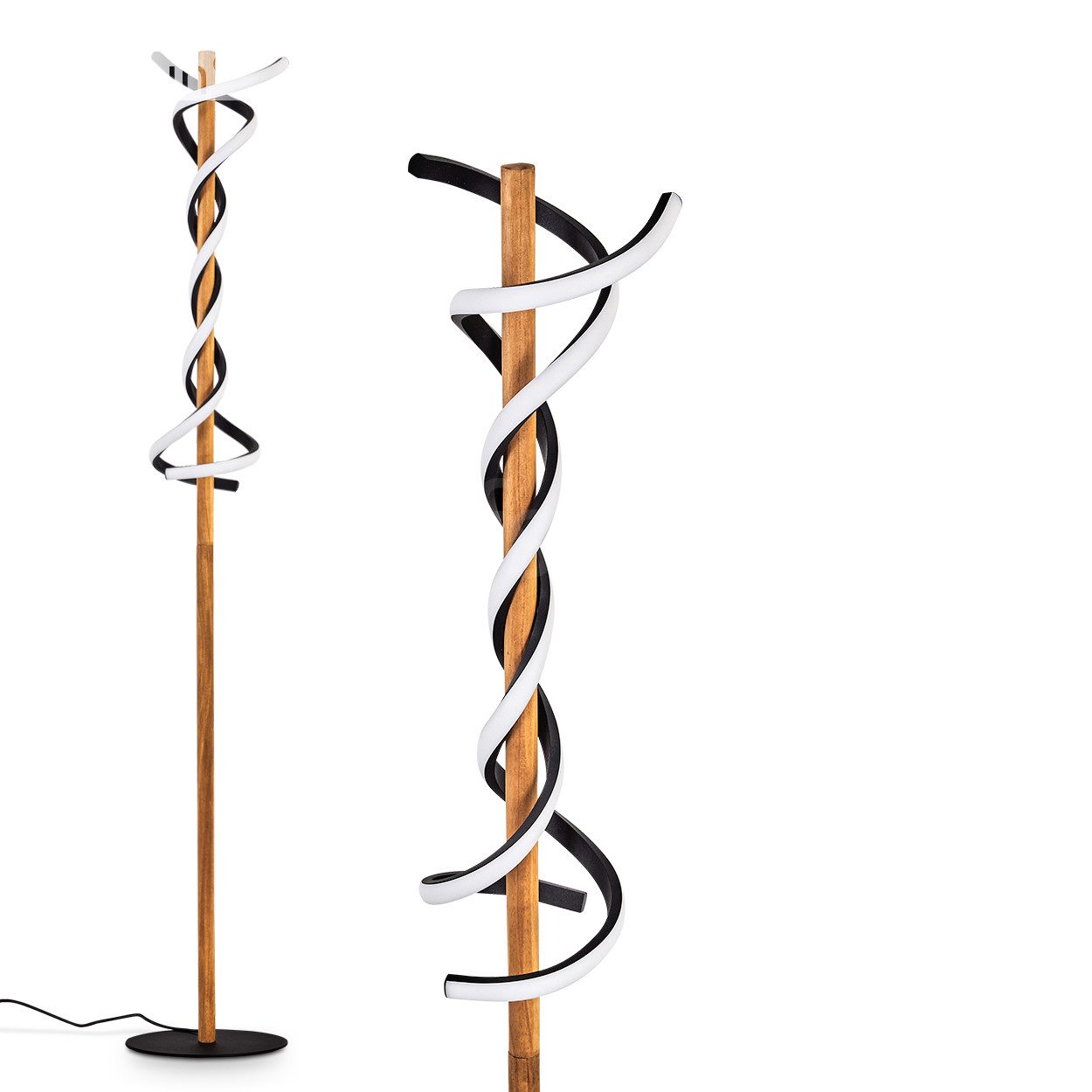 hofstein Stehlampe moderne Stehlampe aus Holz/Metall/Kunststoff in Natur/Schwarz/Weiß, LED fest integriert, 3000 Kelvin, Höhe 141,5 cm, LED 24 Watt, 2100 Lumen, mit Fußschalter
