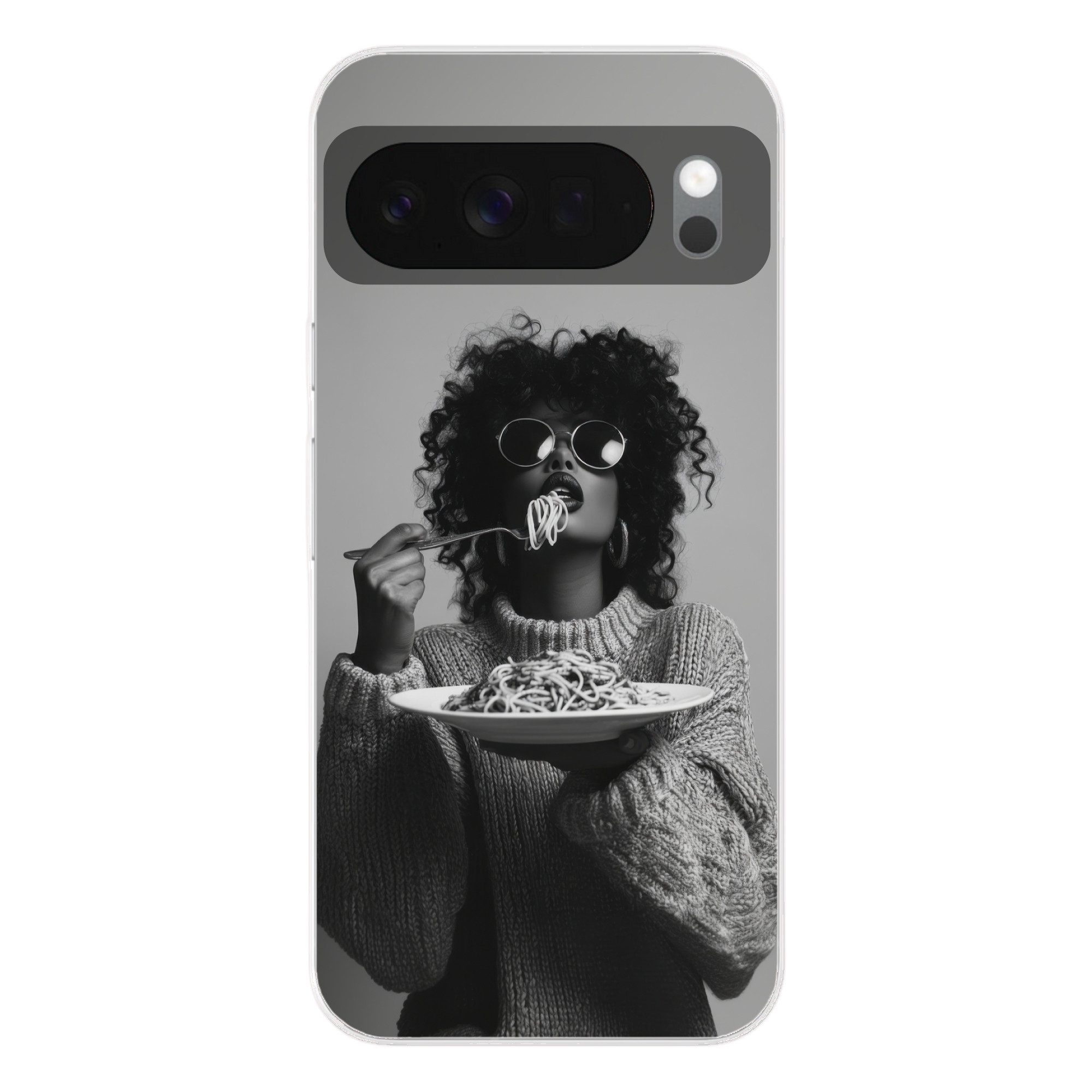 MuchoWow Handyhülle für Google Pixel 10 Pro XL Frau - Nudeln - Schwarz - Weiß, Phone Case, Silikon, Schutzhülle Dünn
