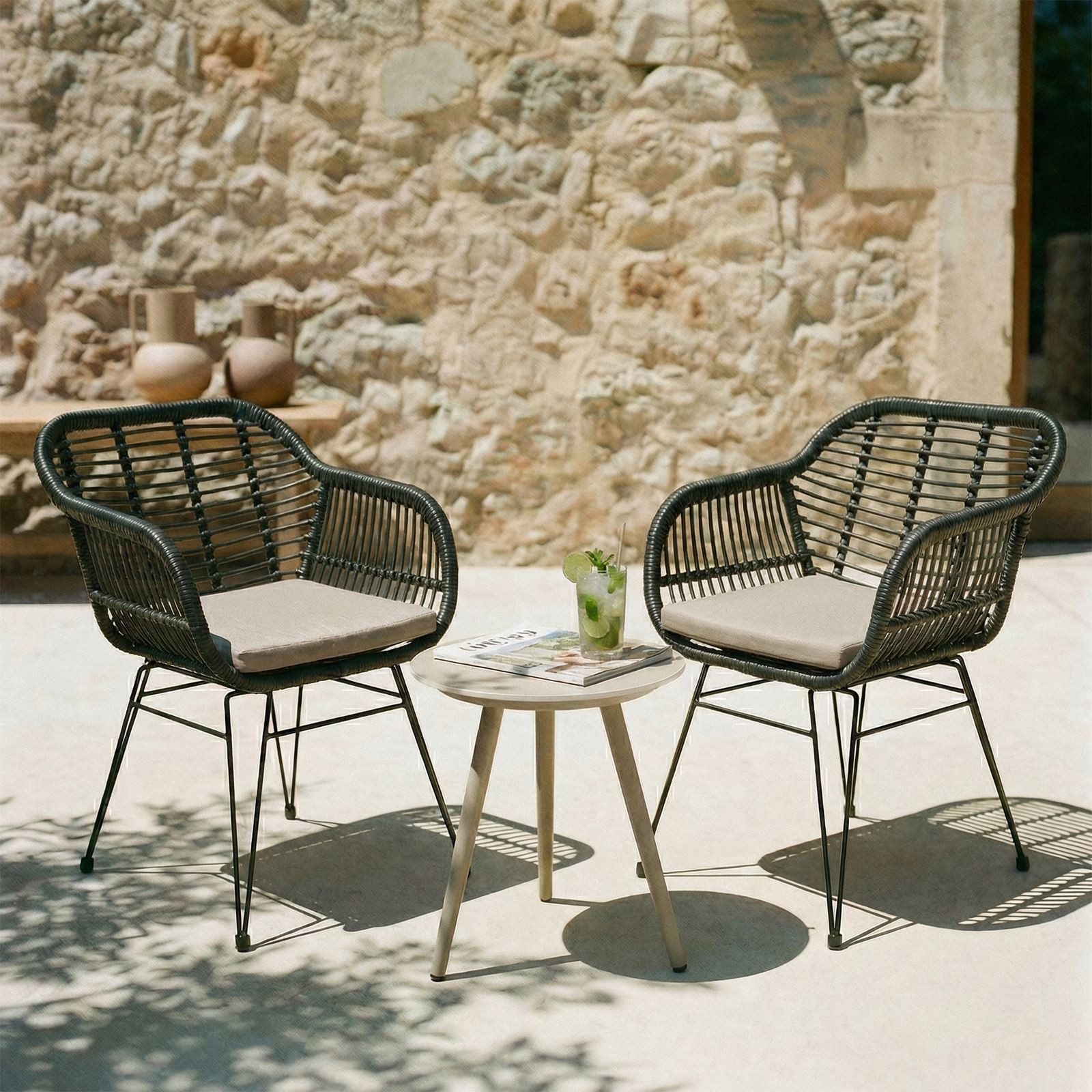 IDIMEX Gartenstuhl PARAMO (2 St), In & Outdoor Esszimmerstuhl 2er Set mit Metallgestell in Rattan Optik