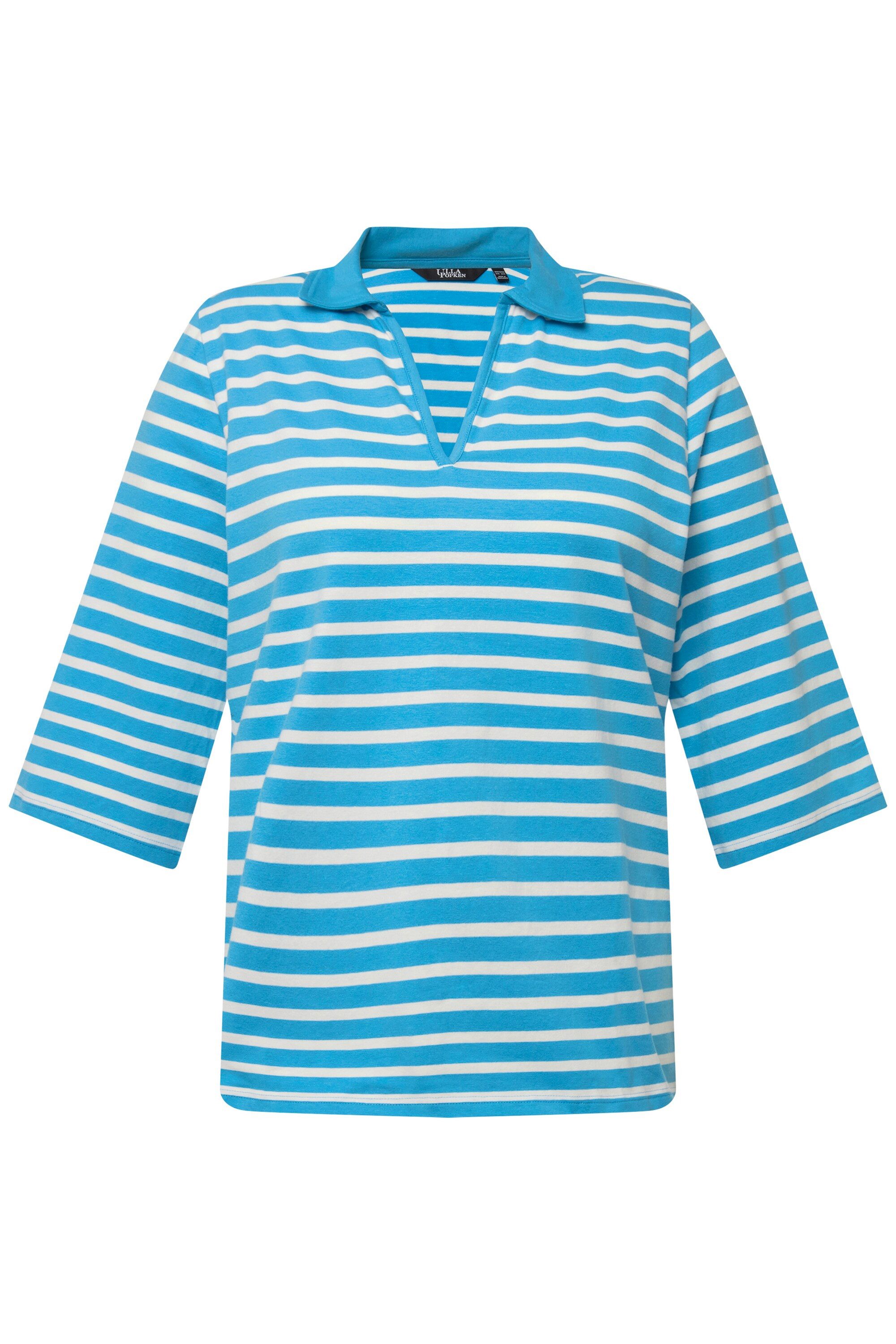 Ulla Popken Poloshirt Poloshirt Ringel V-Ausschnitt günstig online kaufen