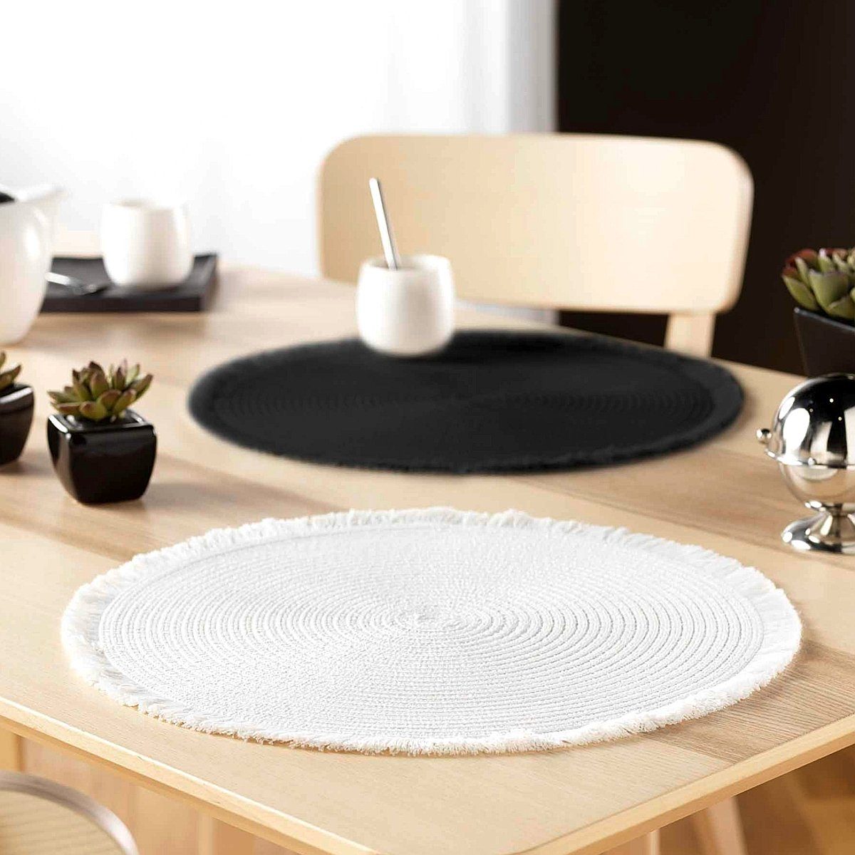 Macosa Home Platzset Boho Tischset Tisch-Untersetzer weiß rund mit Fransen, (4-St., 4er Set), Teller