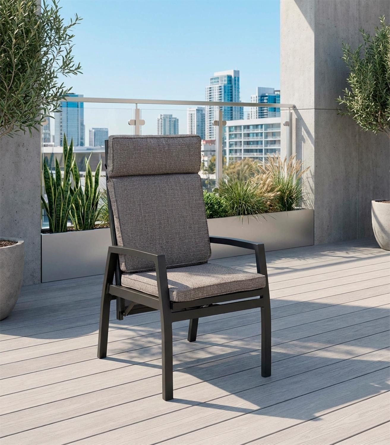 L.C. Wholesaler GmbH Gartenstuhl AVENA, Anthrazit, Grau, Aluminium, mit Kissen, (1 St), Textilen, verstellbare Rückenlehne, B 58 x H 107 x T 70 cm