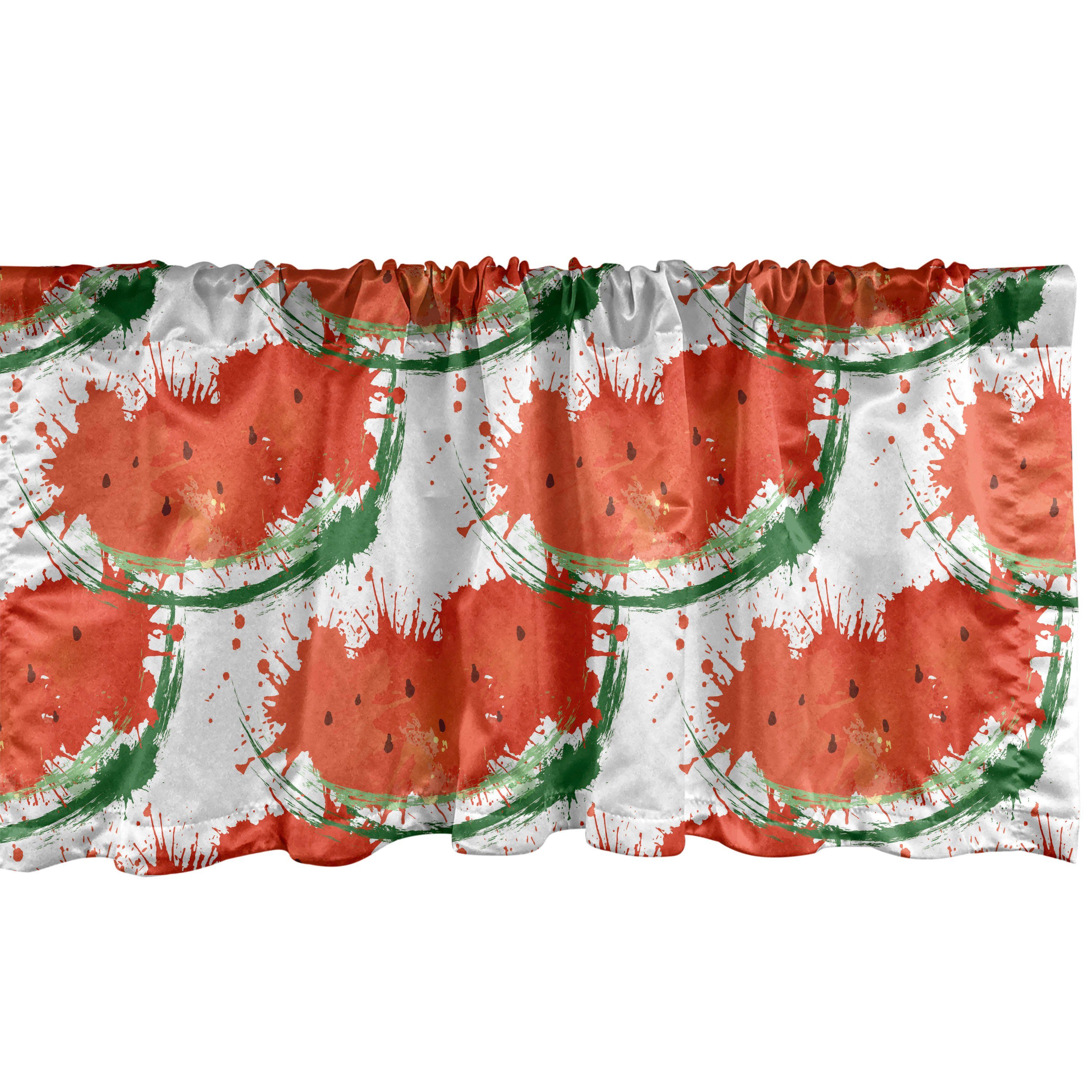 Scheibengardine Vorhang Volant für Küche Schlafzimmer Dekor mit Stangentasche, Abakuhaus, Microfaser, Wassermelone Grunge Spots Fruit Slice