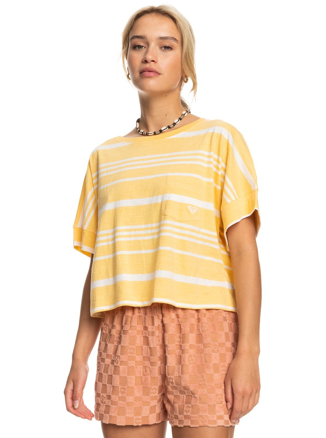 Sand Seaview Horizontal Roxy T-Shirt Stripe Stripy Flax