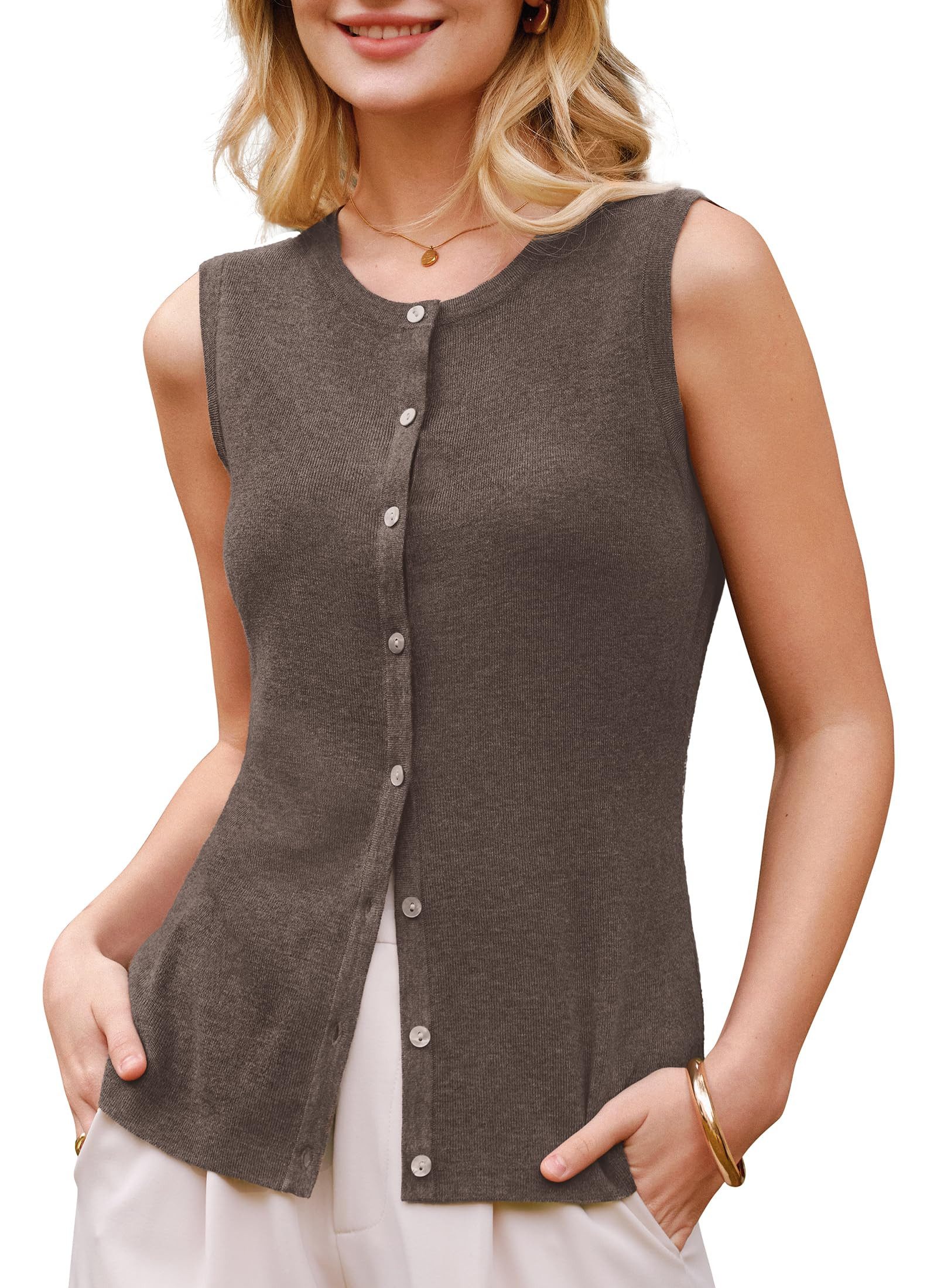Arach&Cloz Strickweste Ärmelloses Tanktop aus Wollmischung Basic Weste mit Knöpfen – Atmungsaktiv & Weich für Frühling & Sommer