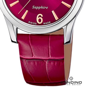 Candino Quarzuhr Candino Damenuhr Classic, Damen Armbanduhr rund, Edelstahlarmband rot