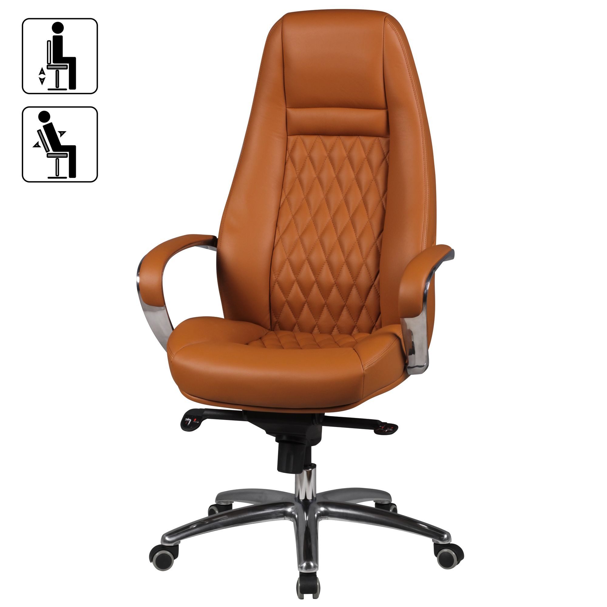 FINEBUY Chefsessel Bürostuhl Echtleder Schreibtischstuhl ergonomisch Drehstuhl (Bürostuhl AUSTIN Echtleder Caramel 120 kg), Schreibtischstuhl Hohe Rückenlehne mit Kopfstütze
