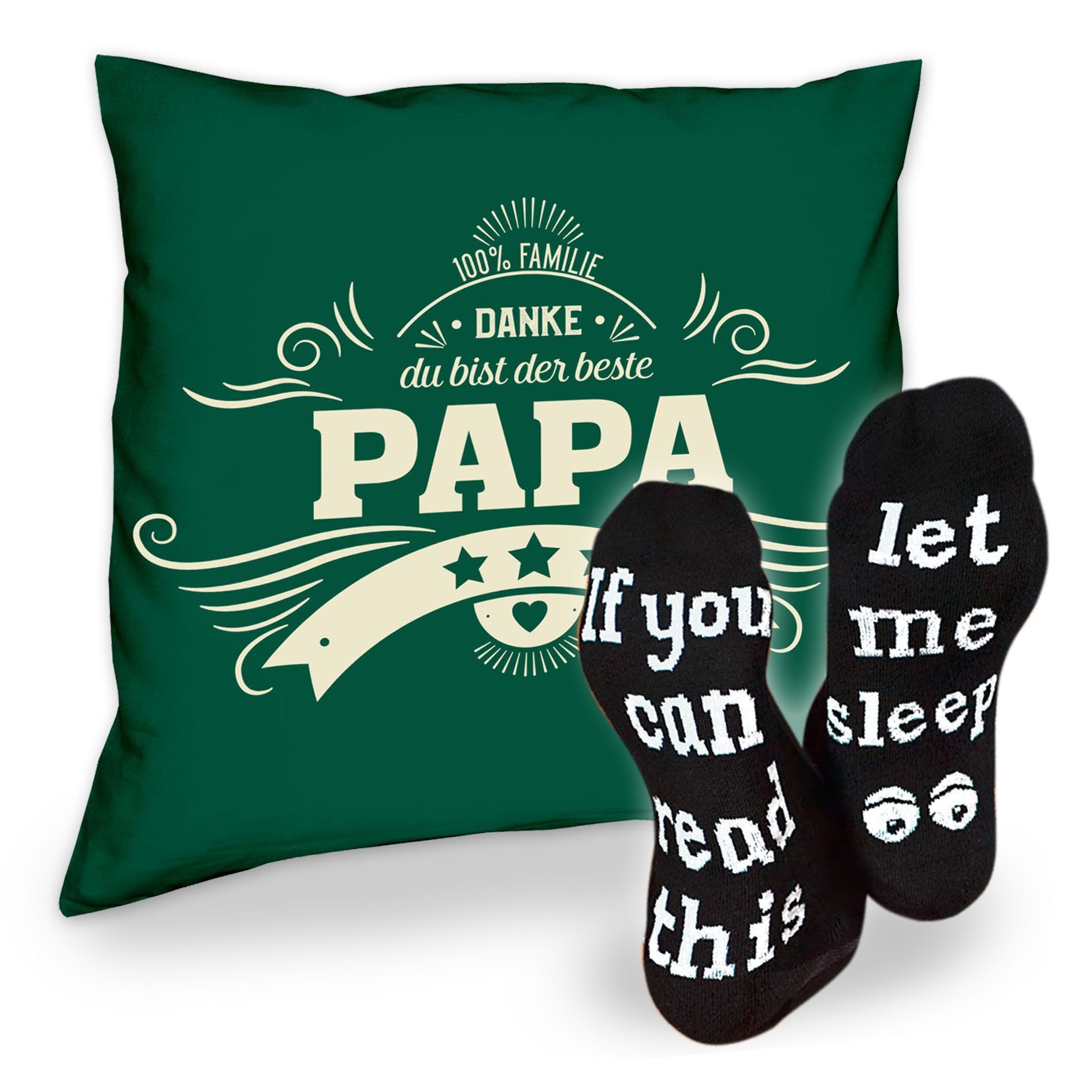 Soreso® Dekokissen Kissen Danke Papa dunkelgrün Geburstag Sprüche Geschenk Socken Weihnachten Sleep, Vatertag &