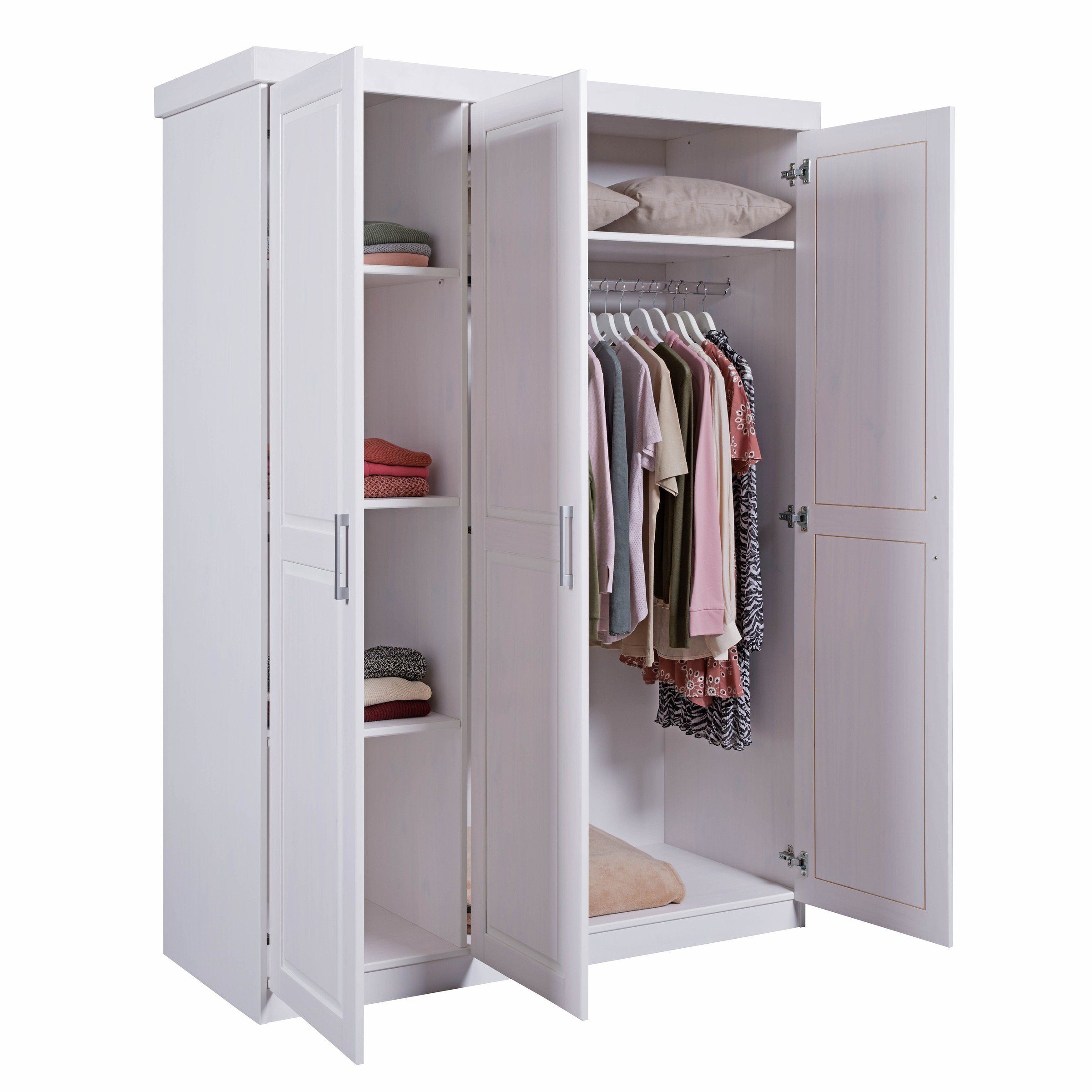 möbelando aus 140 cm) Kleiderschrank (BxHxT 55 Türen Massivholz x x Einlegeböden Weiss 5 Magnus 190 und mit in 3