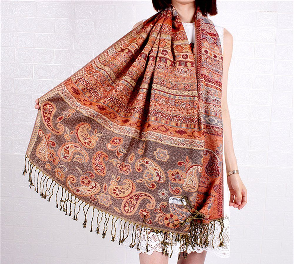 BEüACC Modeschal Damenschal, ethnischen Baumwolle Fransen quadratischen Schal Kamel