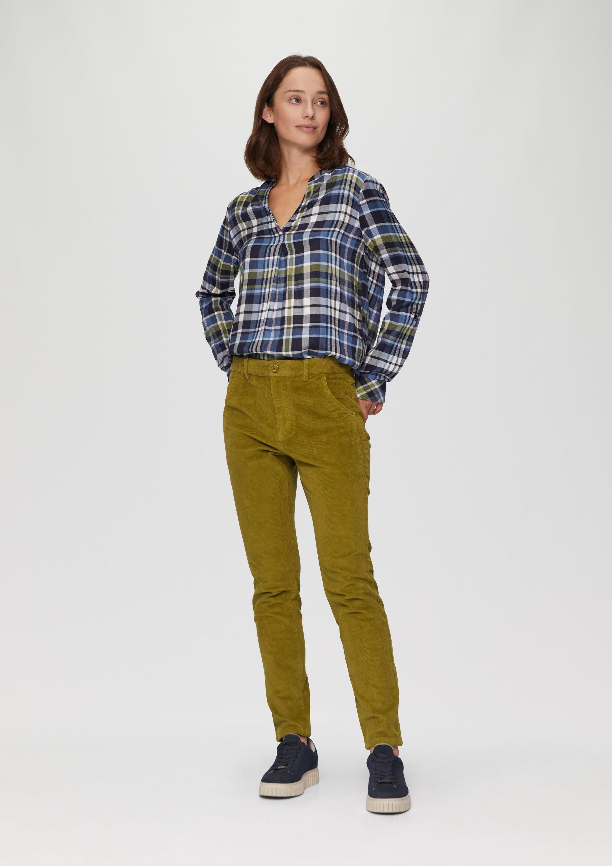 s.Oliver Langarmbluse Bluse Karierte Bluse aus Viskosemix und Krempel-Detail