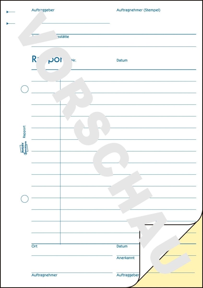 Formularblock Formularbuch Rapport A5 2x40 Blatt selbstdurchschreibend weiß/gelb
