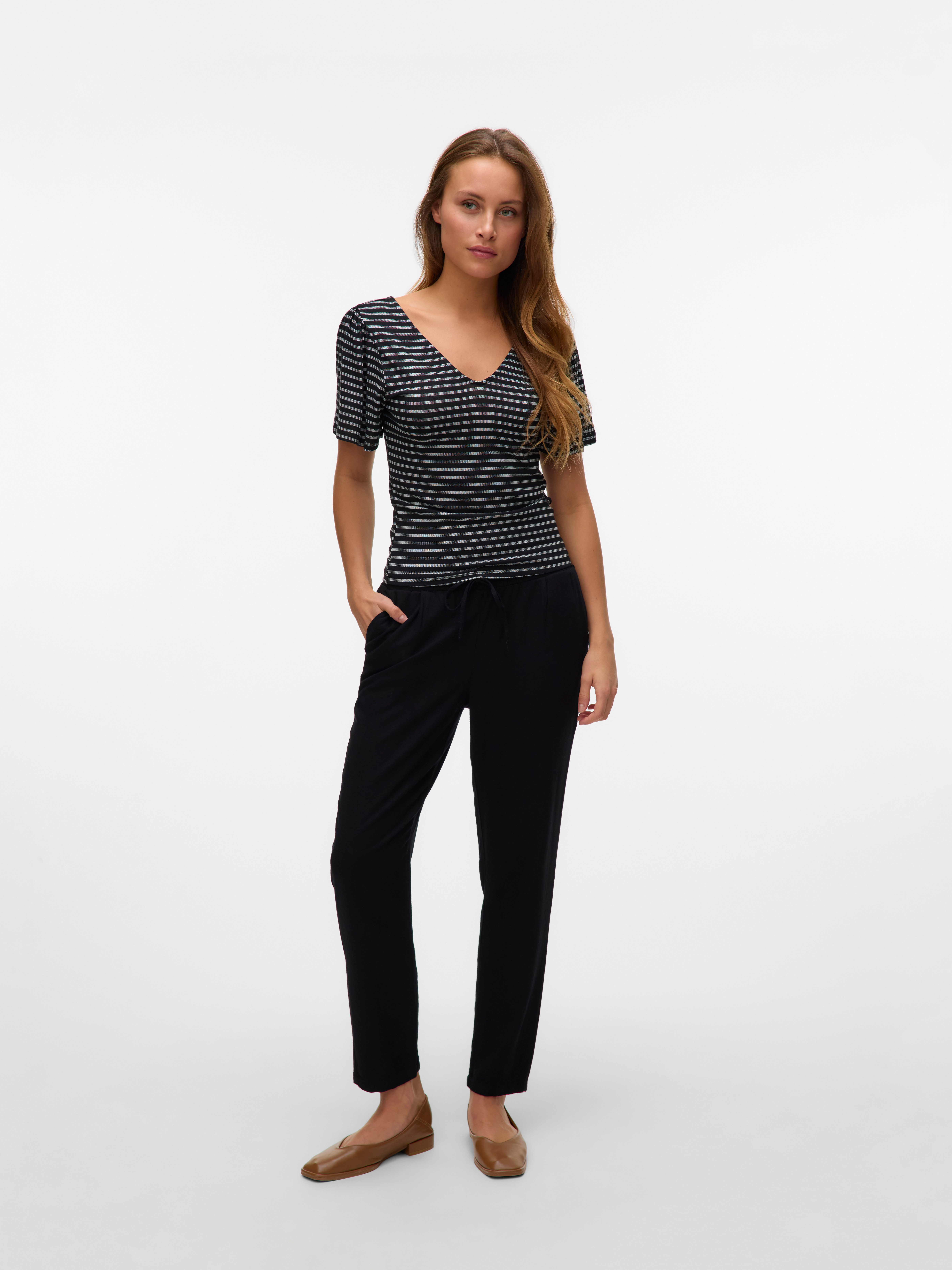 Vero Moda Schlupfhose VMJESMILO MW ANKLE PANTS WVN NOOS mit Leinen, elastisches Bündchen und Kordelzug