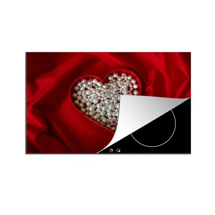 MuchoWow Herdblende-/Abdeckplatte Perlen in Herzform auf Seidenhintergrund Vinyl (1 tlg) induktionskochfeld Schutz für die küche Ceranfeldabdeckung