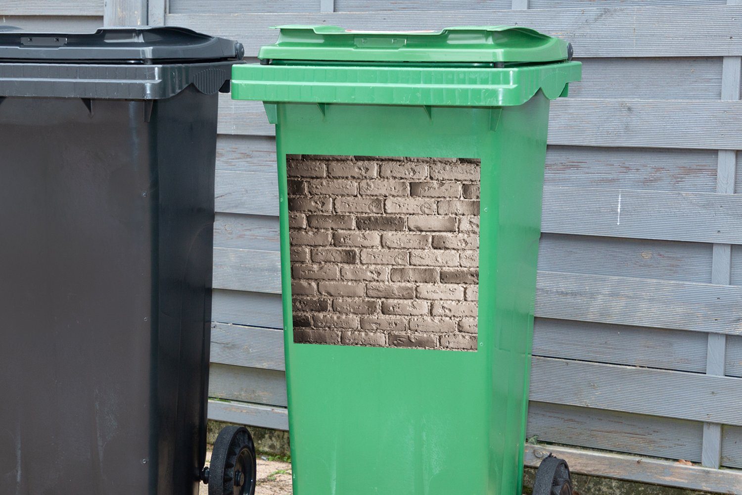 Container, (1 Mülleimer-aufkleber, Abfalbehälter Sticker, - Ziegel Wandsticker St), - MuchoWow Mülltonne, Grau Wände