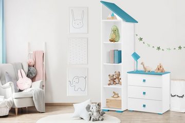 Konsimo Jugendzimmer-Set Jugendmöbel-Set, 4 Elemente PABIS, Möbel für Kinderzimmer, in Pastellfarben, Hausform