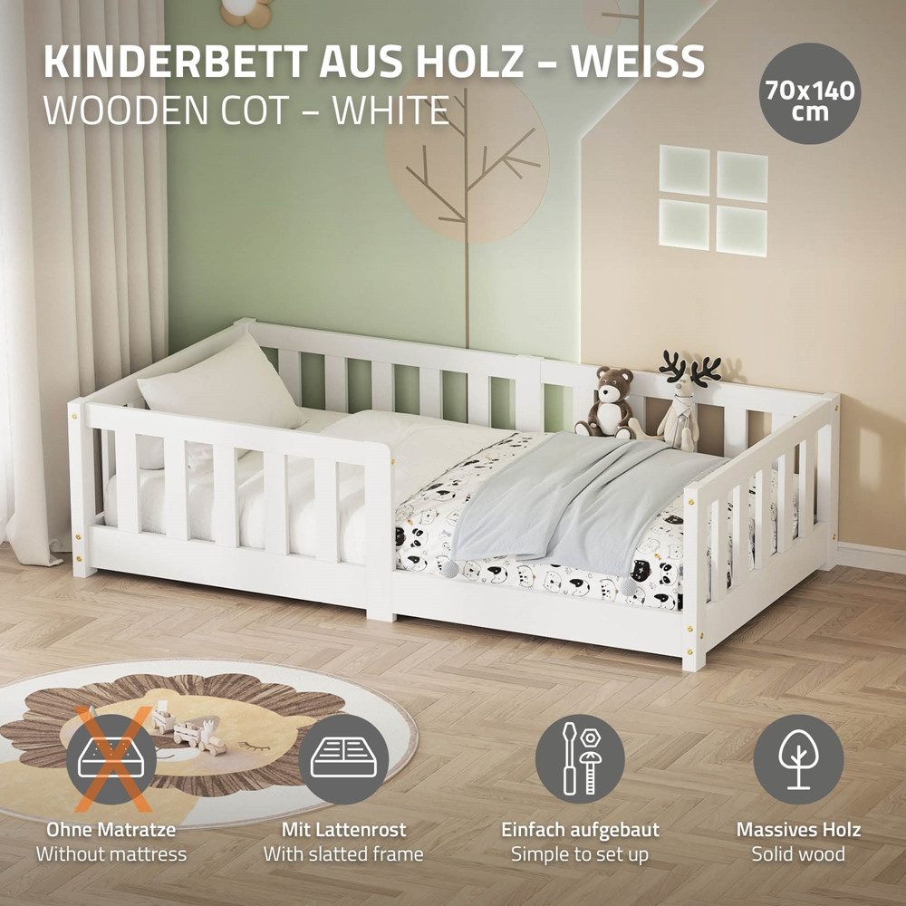 ML-DESIGN Spielbett Bodenbett Holzbett mit Lattenrost & Rausfallschutz Juge günstig online kaufen