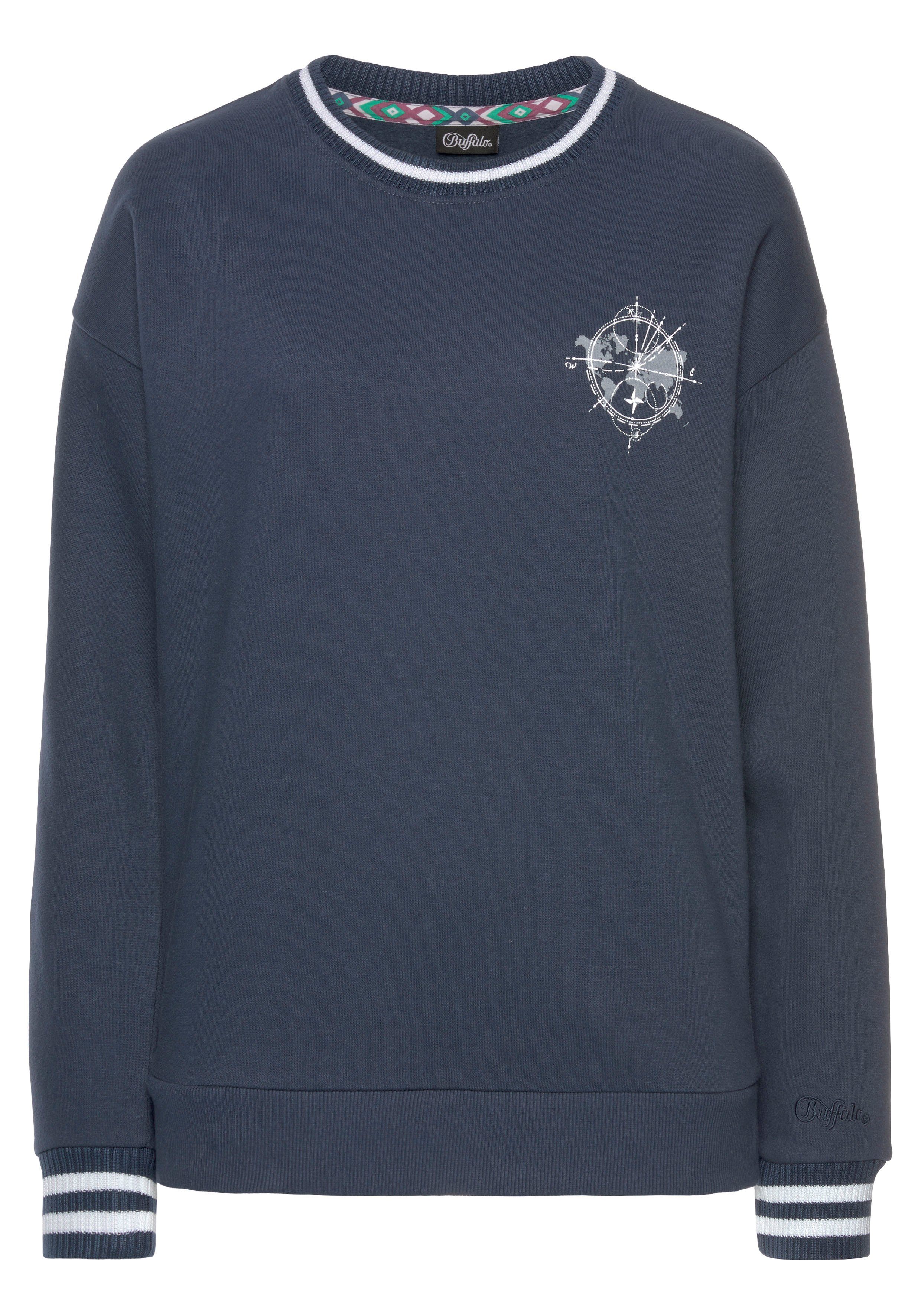 Buffalo Sweatshirt mit Kontrast-Rippbündchen und Druck, günstig online kaufen