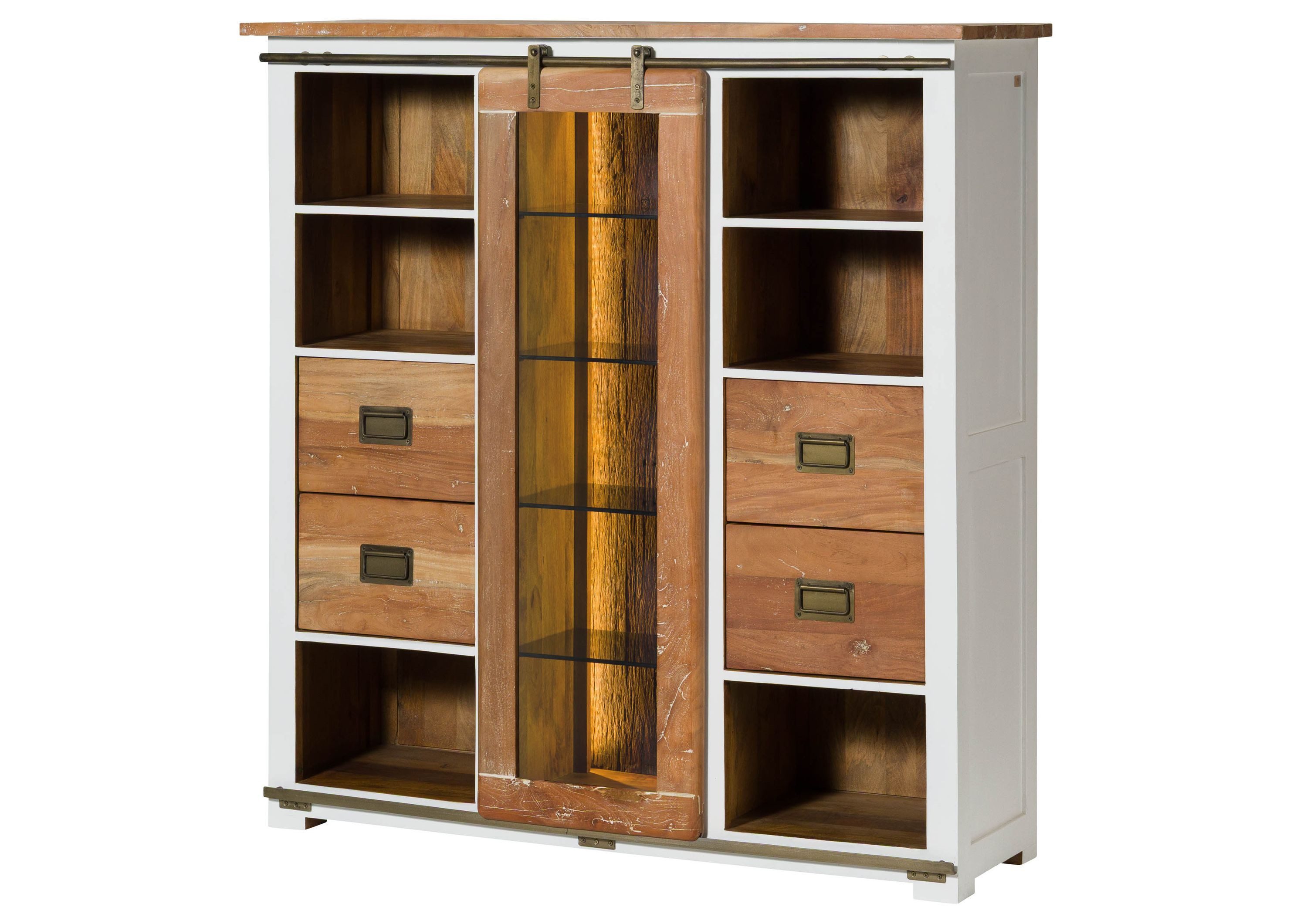 Massivmoebel24 Highboard RAILWAY LUX Mango / Altholz Massivholz weiß (Massivholz montiert 110 kg RAILWAY LUX #521), Mango / Altholz 142x45x147 (BxTxH) weiß lackiert