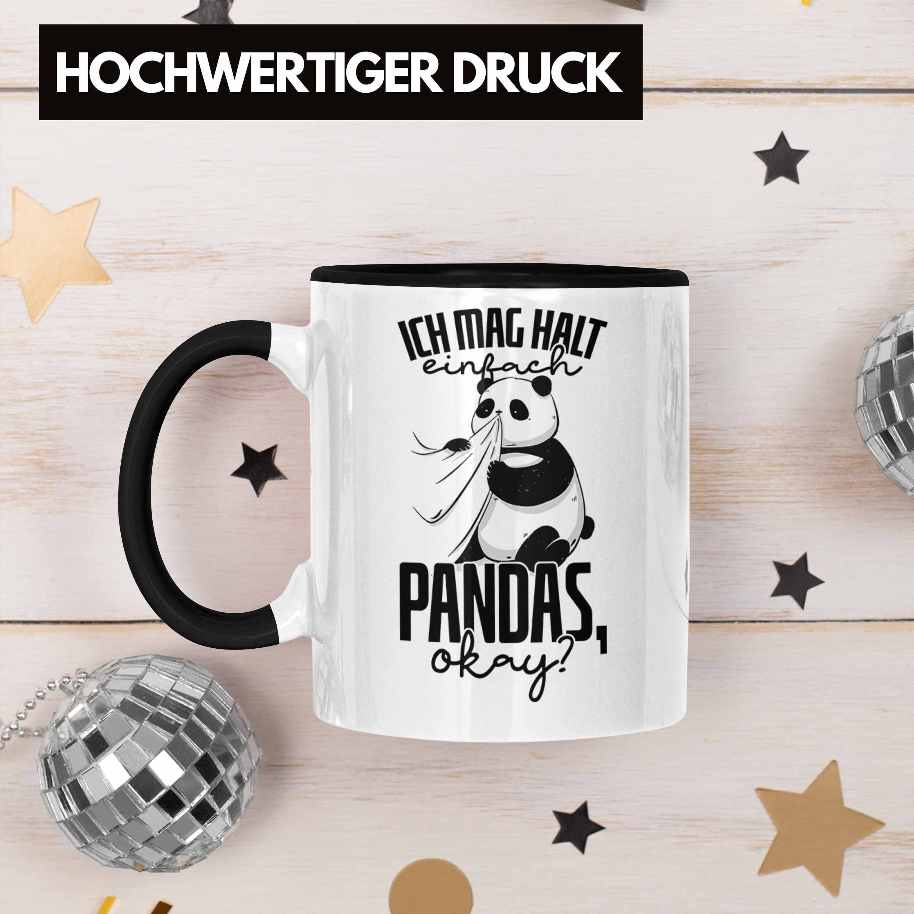 Trendation Geschenkidee Tierliebhaber Tasse Tasse Schwarz Geschenk Panda-Motiv Panda Lustige Pa