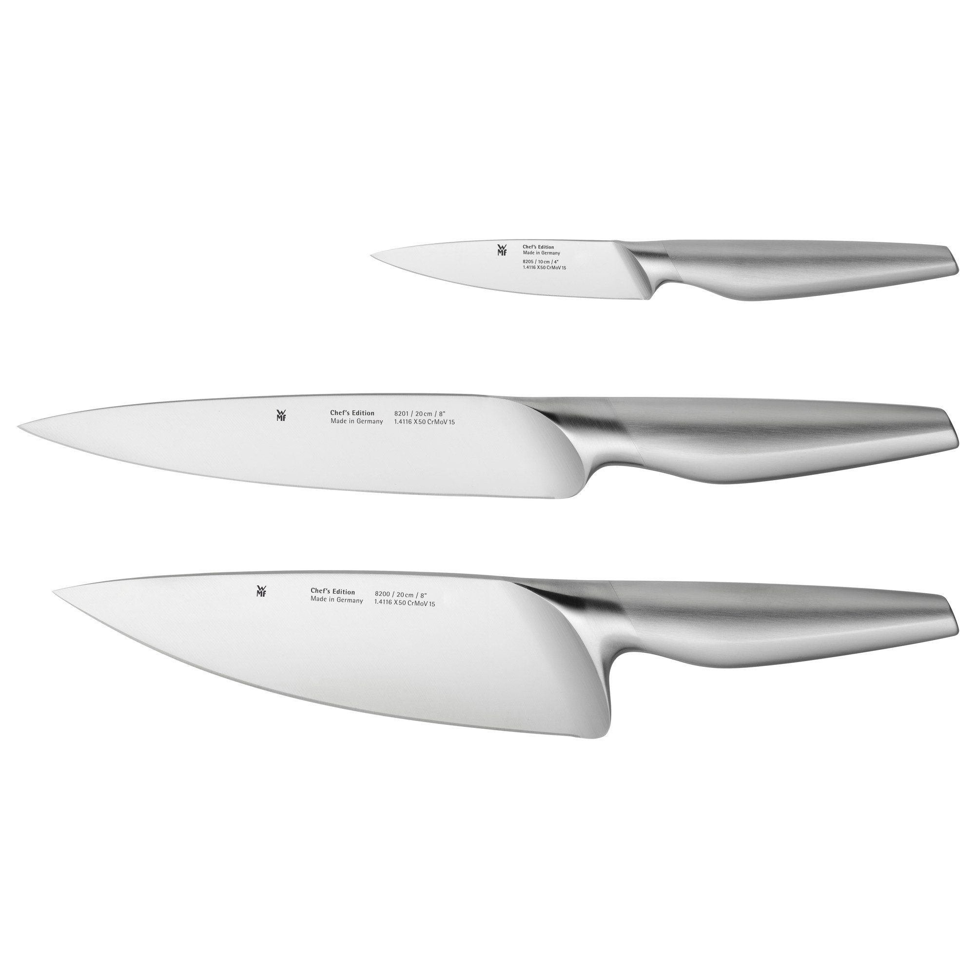 WMF Ножи-Set Chef's Edition (1x Поварские ножи (Gesamtlänge 32 cm, Klingenlänge 20 cm), 1x Мясные ножи (Gesamtlänge 33 cm, Klingenlänge 20 cm), 1x Allzweckmesser/ Ножи для очистки овощей (Gesamtlänge 21 cm, Klingenlänge 10 cm) in edler Geschenkkassette aus Holz, 3-tlg), Küchenmesser, Performance Cut, Spezialklingenstahl, Holzbox