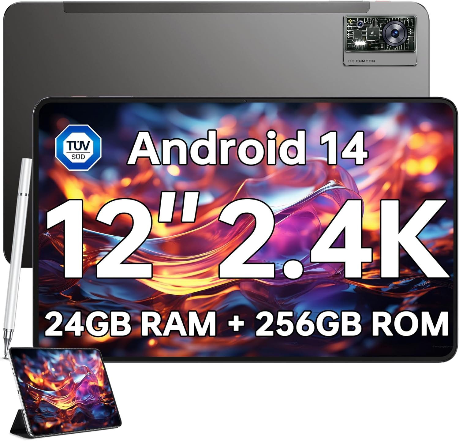 OUKITEL (2TB TF) Gaming Tablet, 8250mAh Akku,Octa-Core Tablet (12", 256 GB, Android 14, 4G LTE, Octa-Core, 16MP Kamera, PC/5G WiFi/TÜV/GPS,inkl Stift und Hülle)