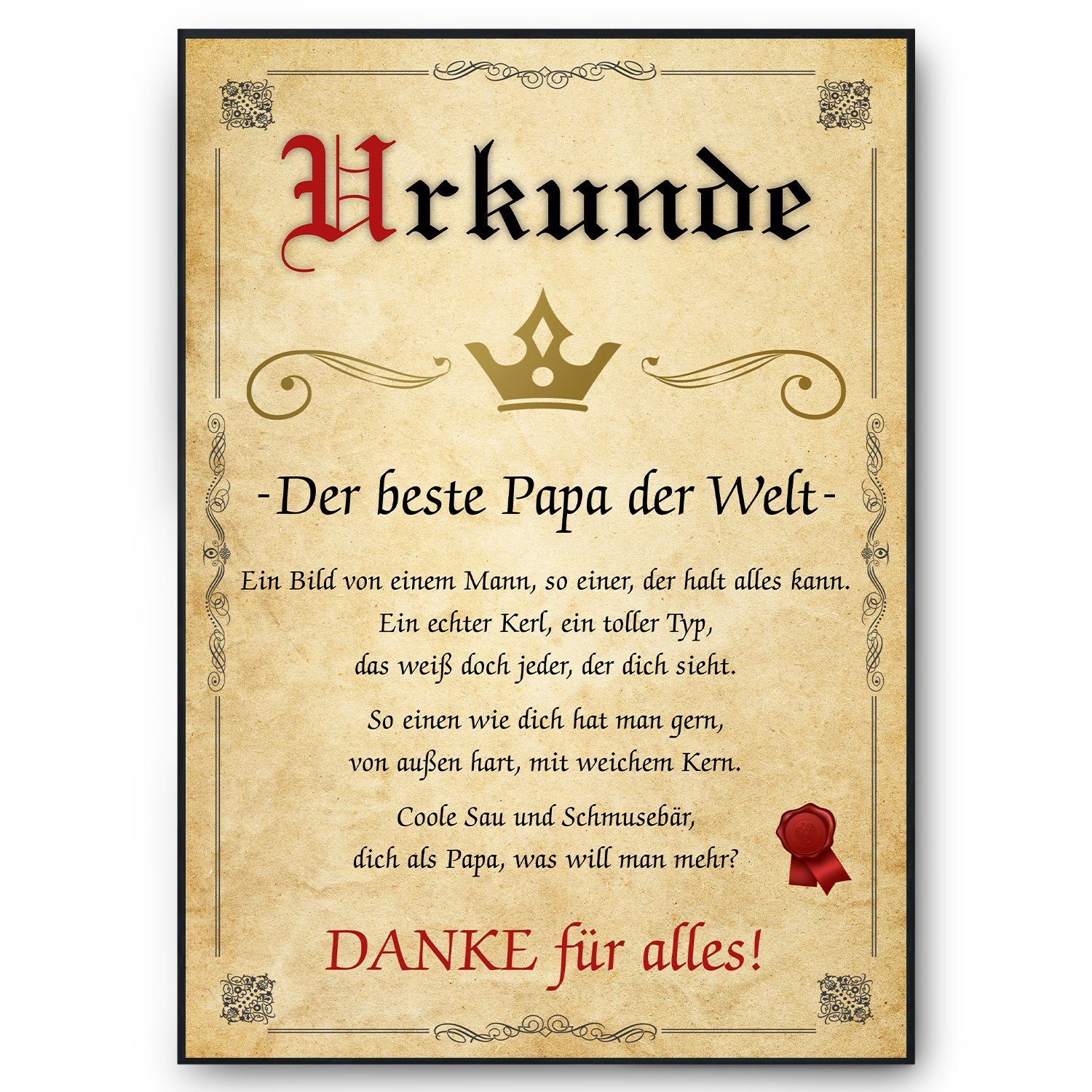 Tigerlino Poster Bester Papa Urkunde Geschenkidee Vater Bild Papa Geschenk günstig online kaufen