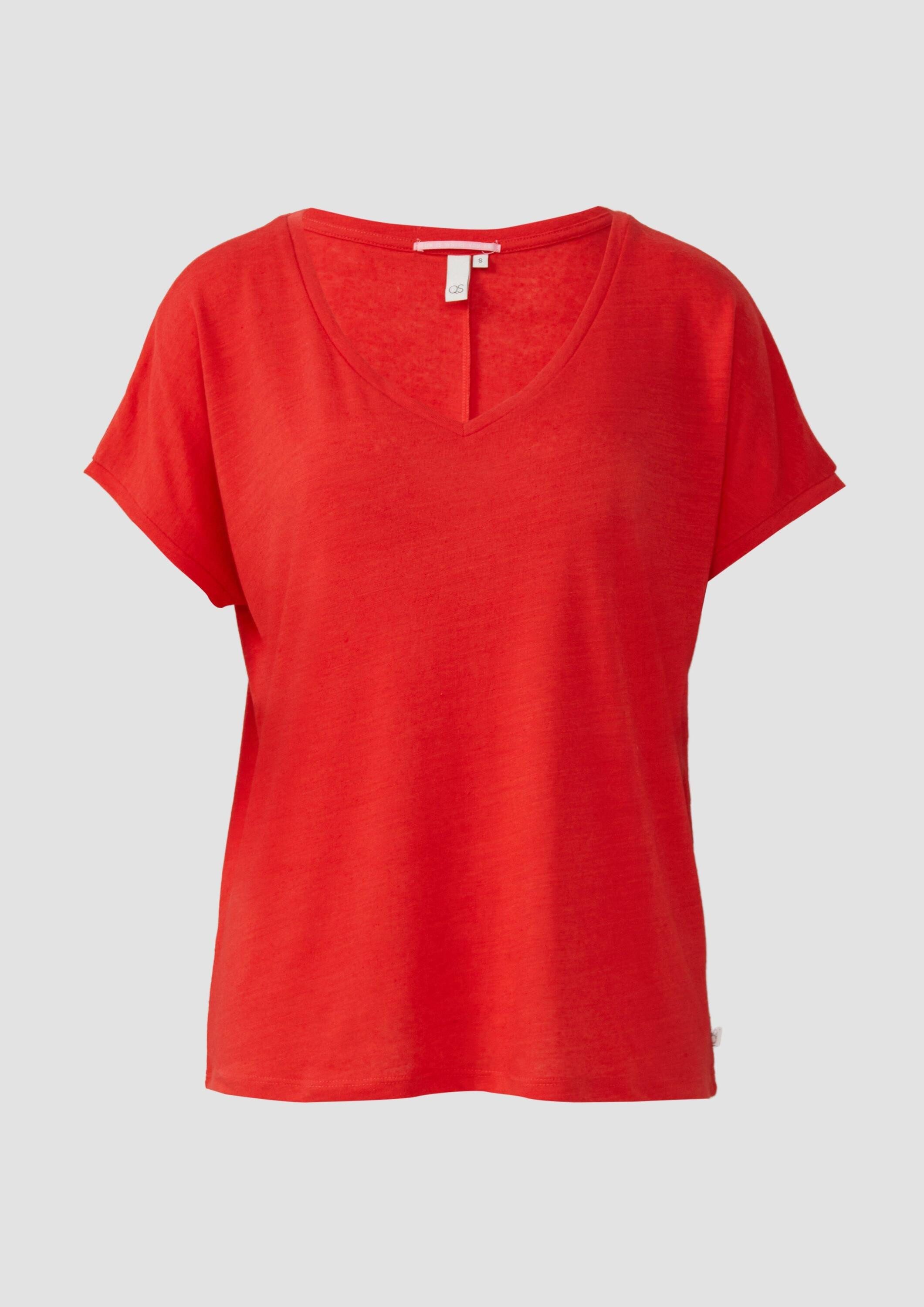 QS Kurzarmshirt T-Shirt Locker geschnittenes T-Shirt aus Leinenmix