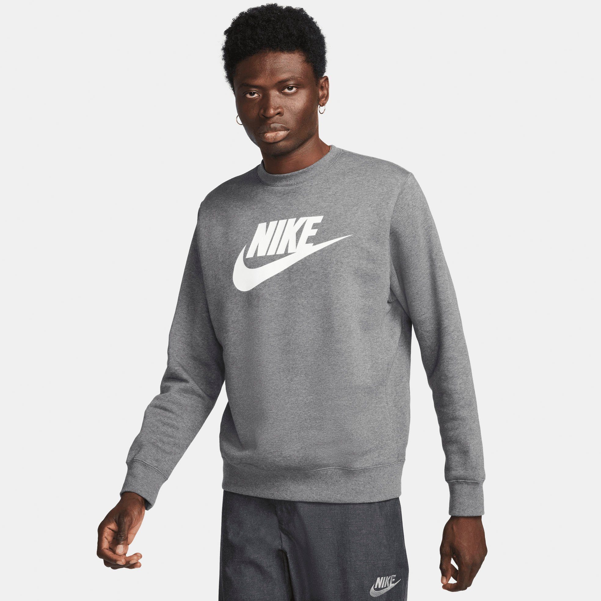 Nike Sportswear Sweatshirt Club Fleece Men's Graphic Crew CHARCOAL HEATHR