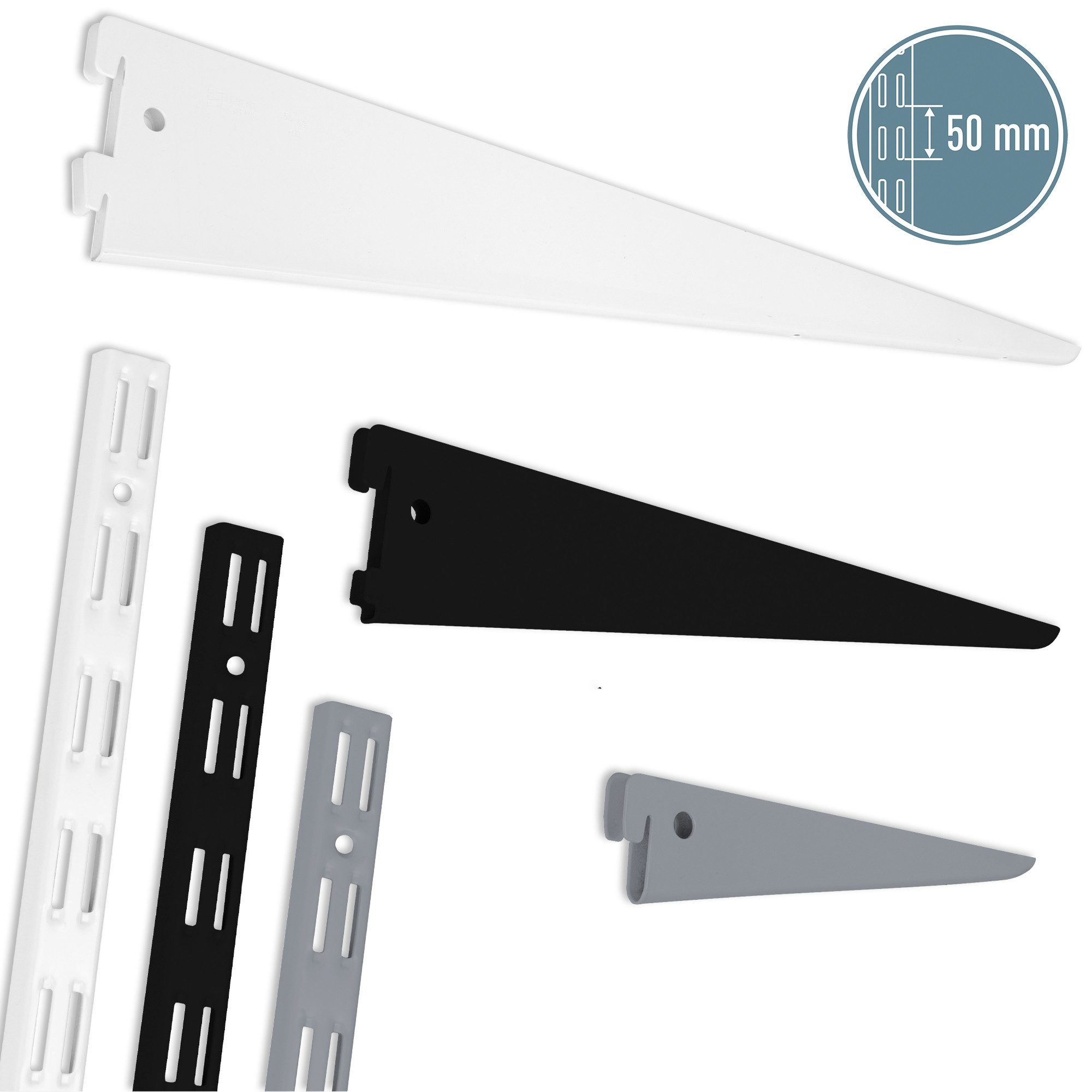 ib style Wandregal 2er Set Wandschiene 2-reihig 50cm Weiß, Regalschienen - Regalbodenträger - Raster 50mm