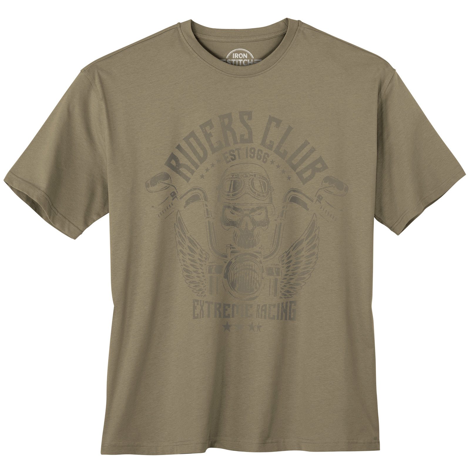 Print-Shirt Iron Stitch Übergröße T-Shirt oliv Riders Club Print