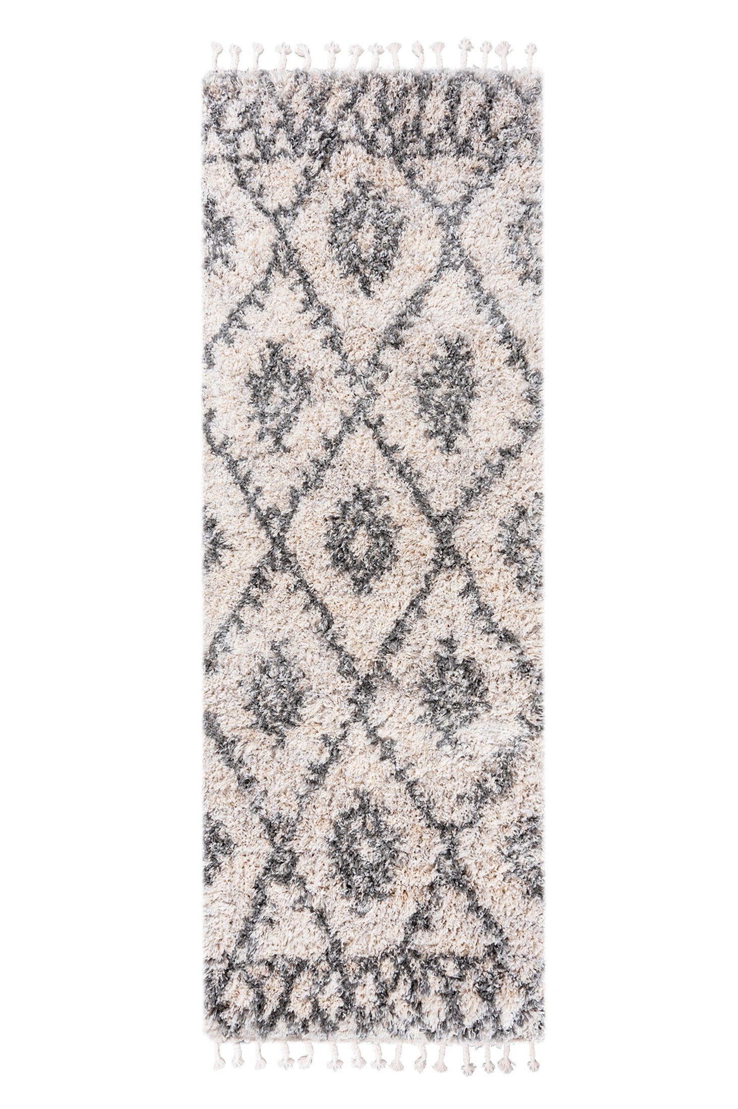 Creme, look, cm, x Weich Läufer 200 Grau Läufer 80 für - Hochflor Pflegeleicht, mm Mazovia, Rechteckig, Höhe Shaggy Creme Boho Wohnzimmer - Fransen Langflor, 35