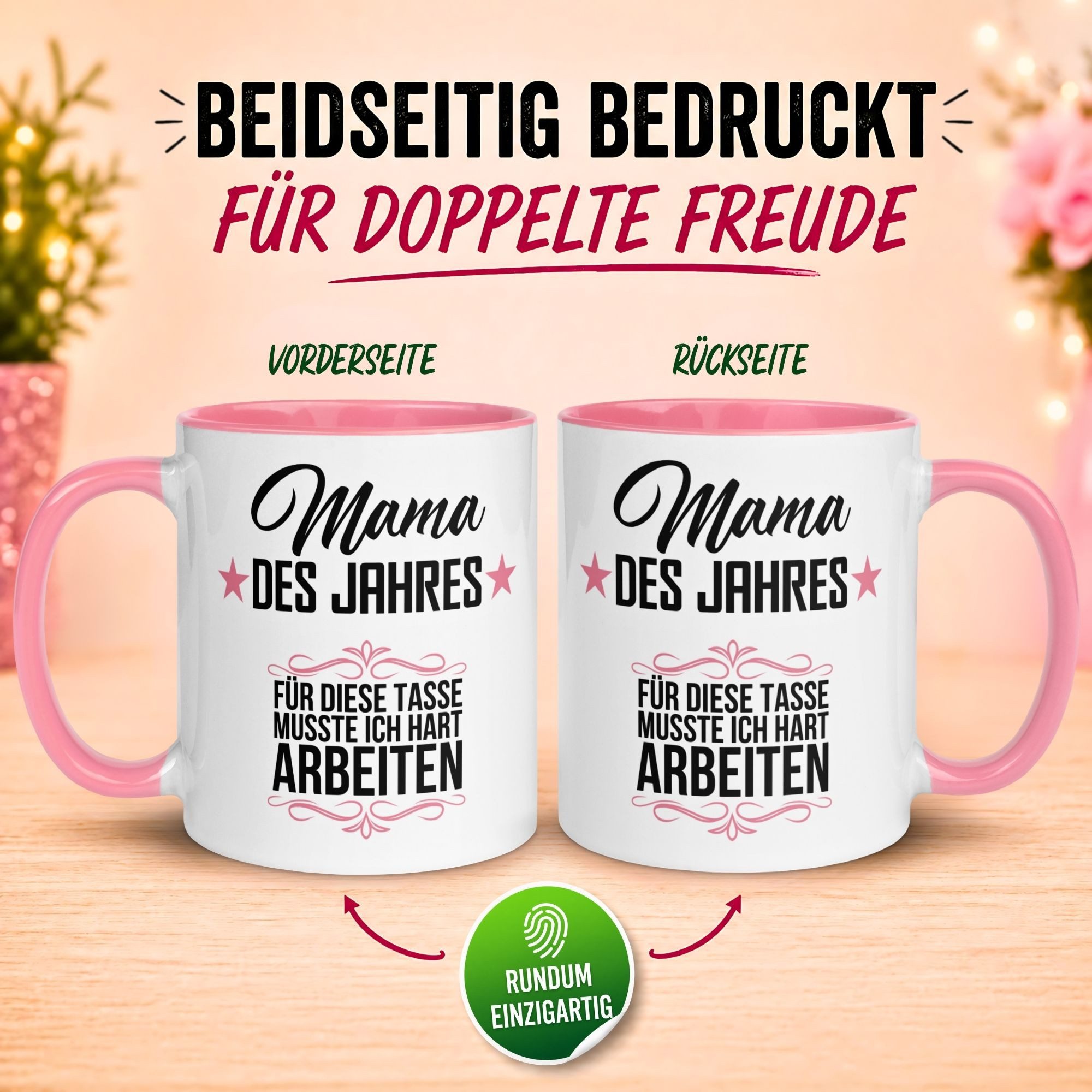 Momentals Tasse Mama des Jahres – Geschenk Becher Geburtstag Muttertag Weihnachten, Gratis Versand · Links-&Rechtshänder · Spülmaschinenfest