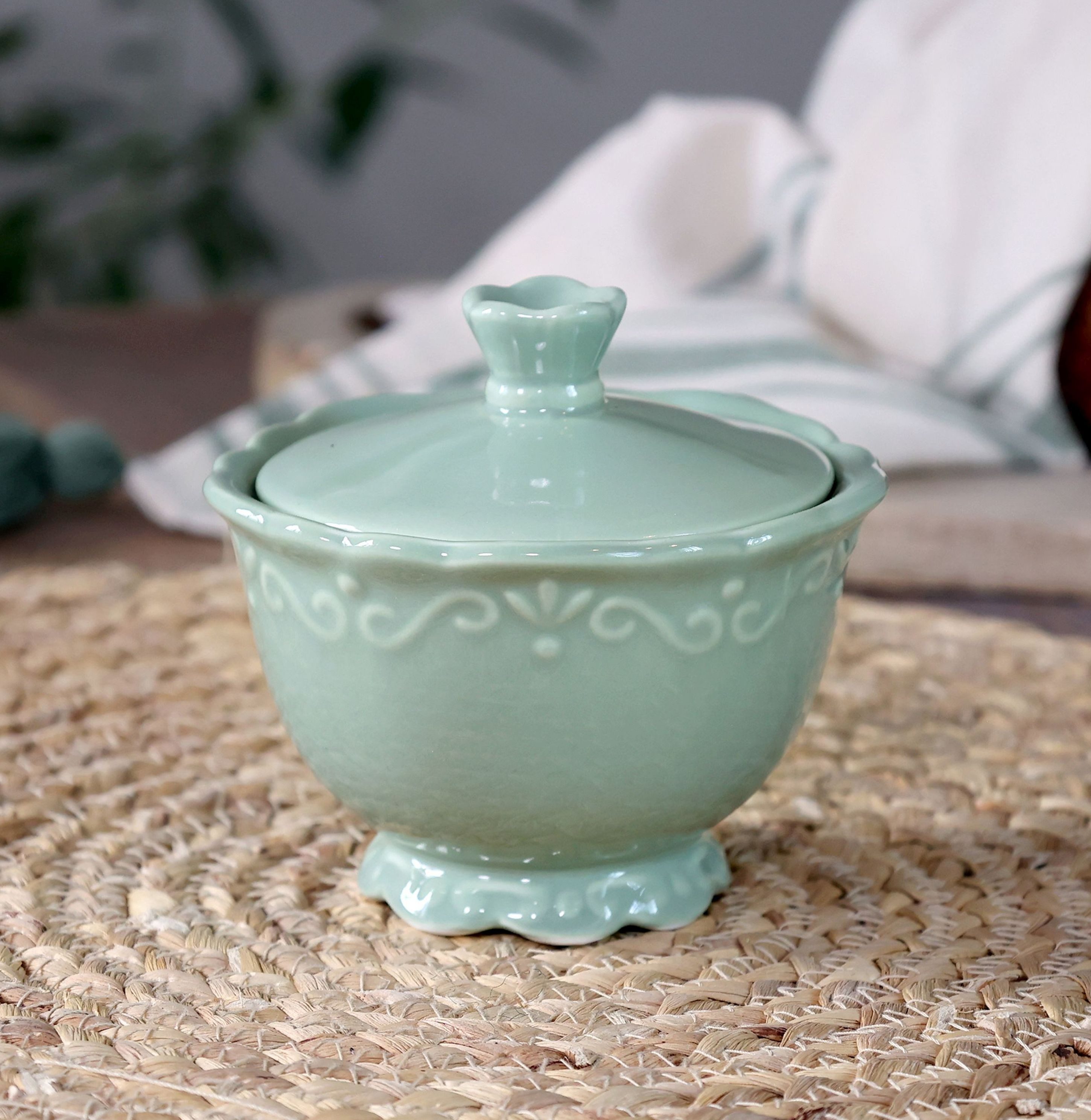 Chic Antique Milch- und Zuckerset Chic Antique - Zuckerschale Zuckerdose Porzellan Provence Grün