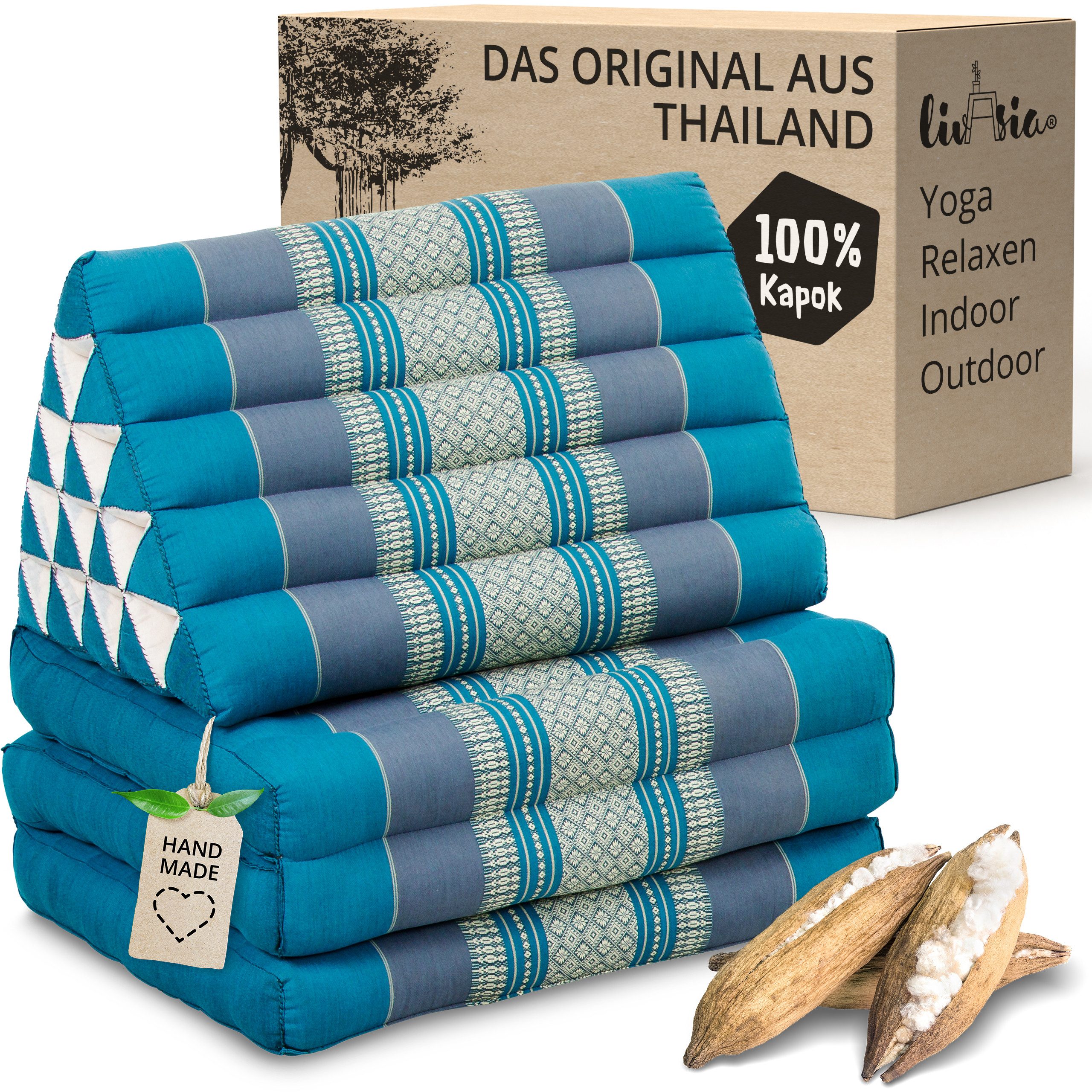 livasia Sitzsack Thaikissen XXL hoch, vegan und handgefertigt, 185x55x8cm, Kapok