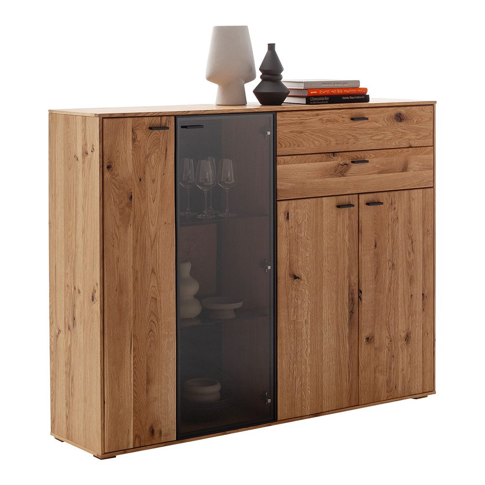 Lomadox Highboard AVETRANA-05, Vitrinenschrank, Eiche teilmassiv geölt