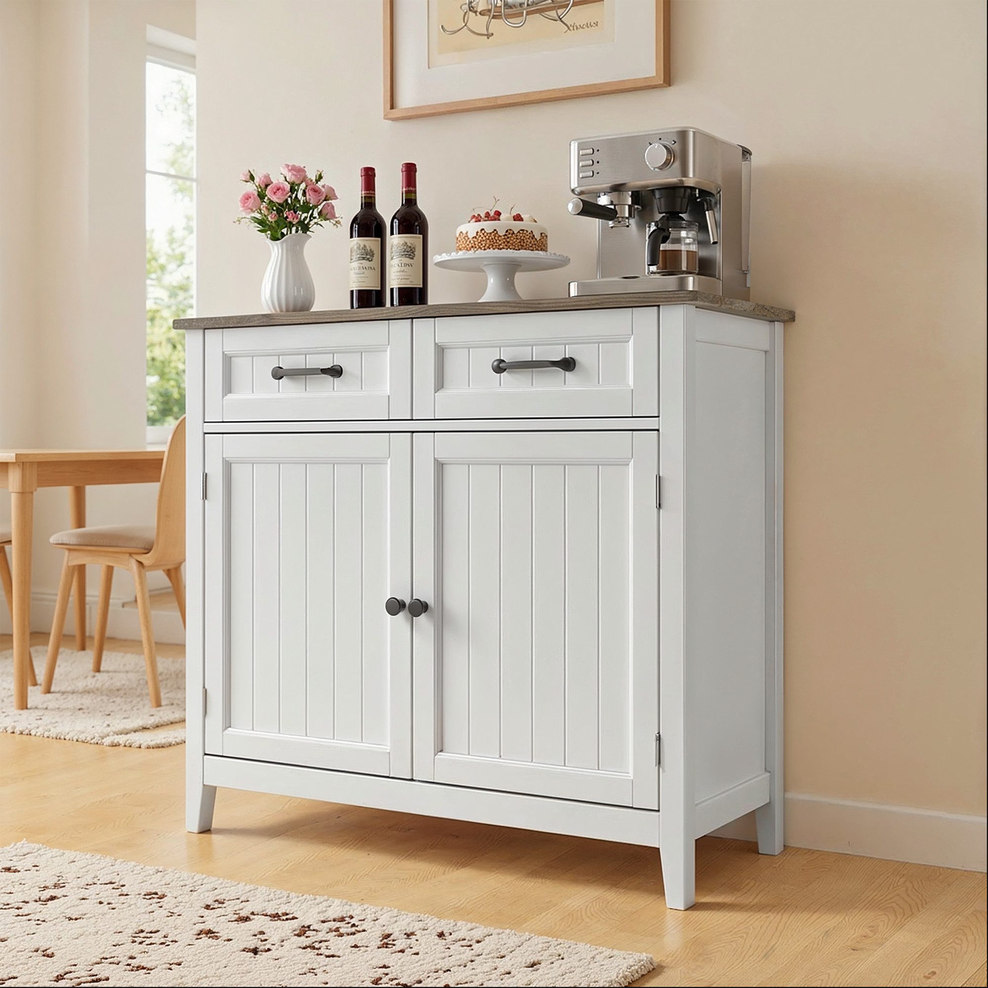 Blishom Buffet Sideboard Küchenschrank mit 2 Schubladen, 90 x 40 x 82 cm Die Einlegeböden sind verstellbar – Bild 5 von 5