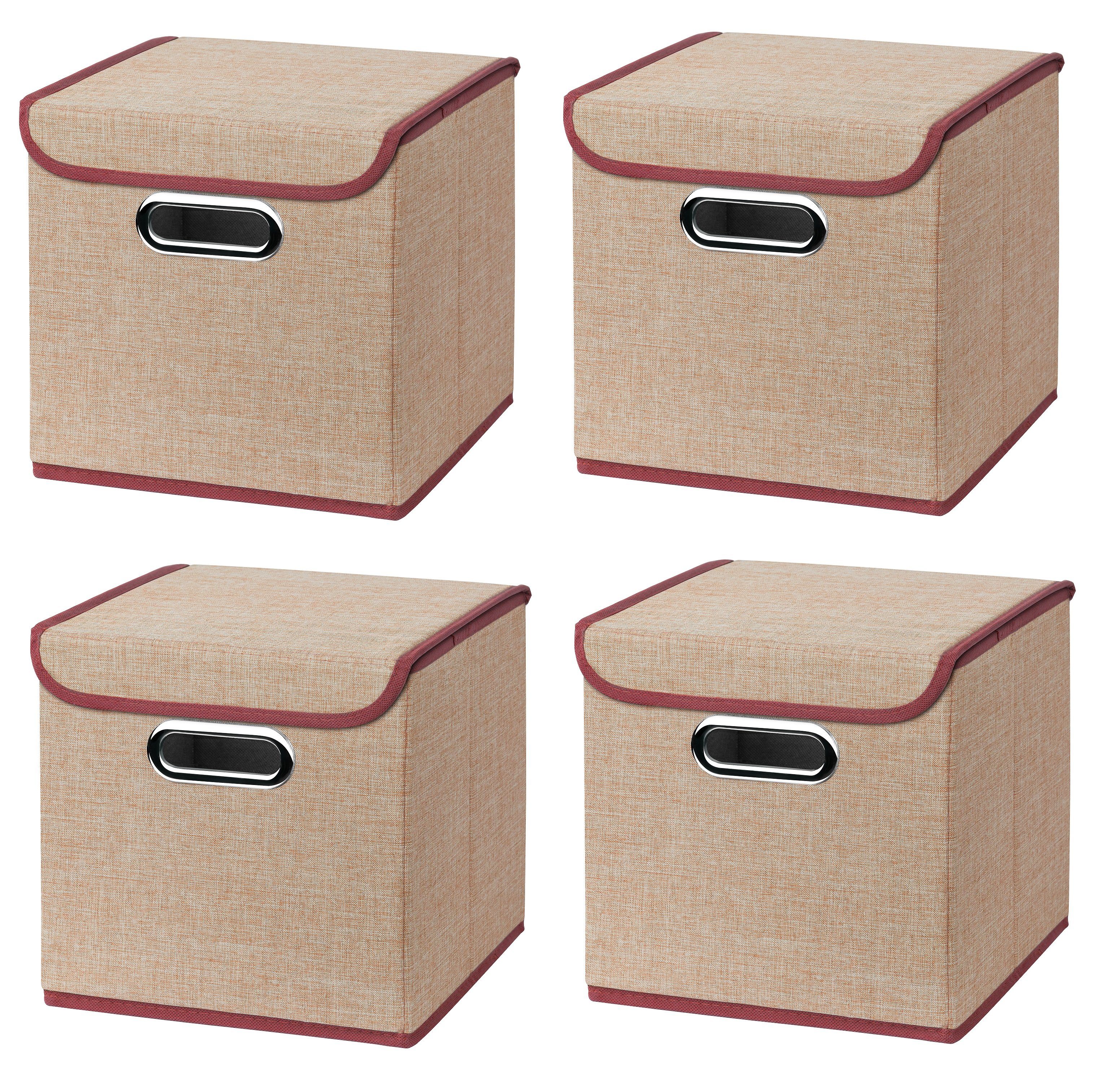 Faltbox 4 Stück Faltboxen 25 x 25 x 25 cm Stoffboxen faltbar mit Deckel in verschiedenen Farben (4er SET 25x25x25) 25cm