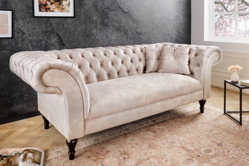 riess-ambiente Sofa PARIS 225cm champagner / schwarz, Einzelartikel 1  Teile, Wohnzimmer · Samt · 3-Sitzer · Couch mit Kissen · Chesterfield Design