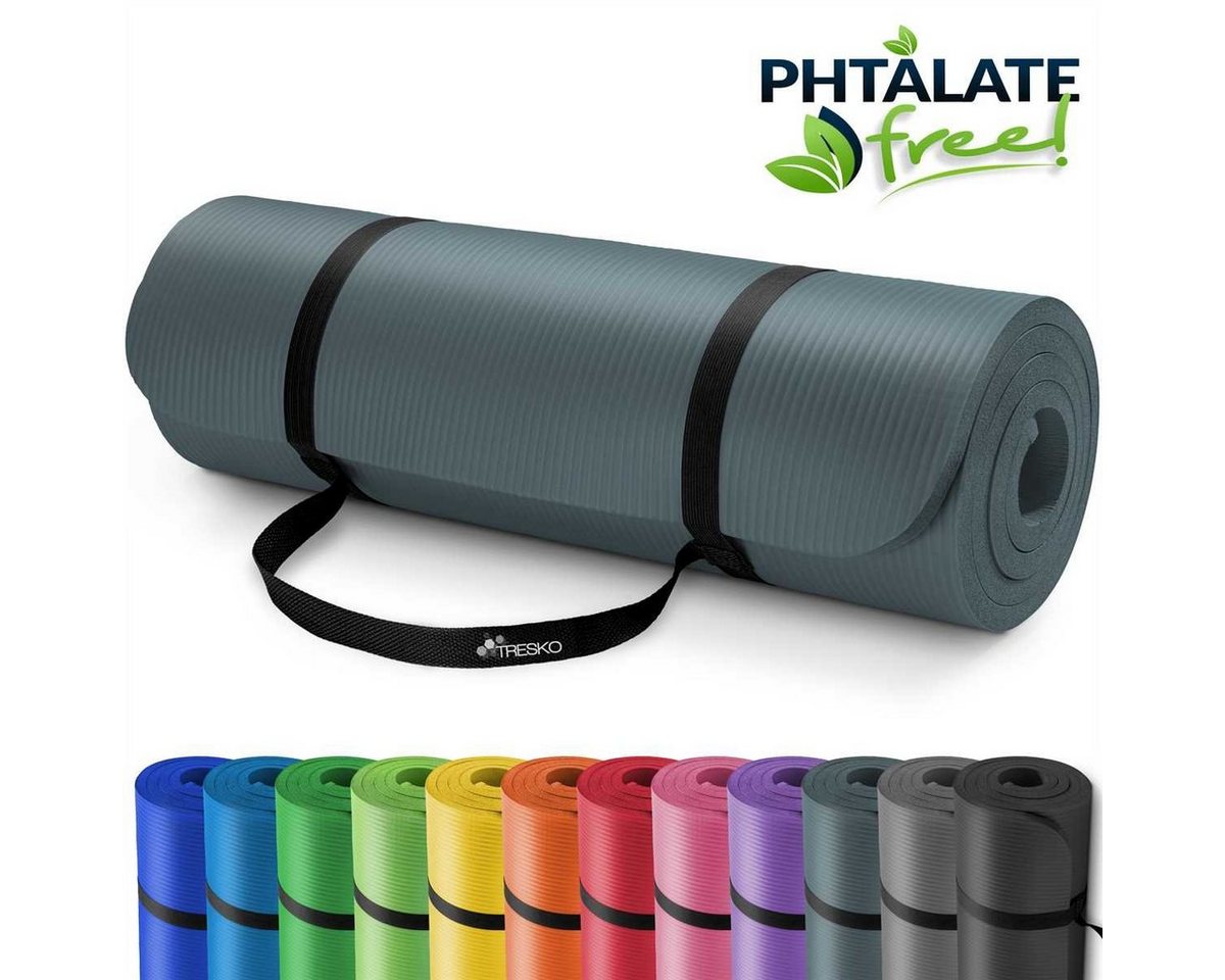 TRESKO Gymnastikmatte rutschfest mit Tragegurt Sportmatte gepolstert, Yogamatte Gymnastikmatte Dick Fitnessmatte