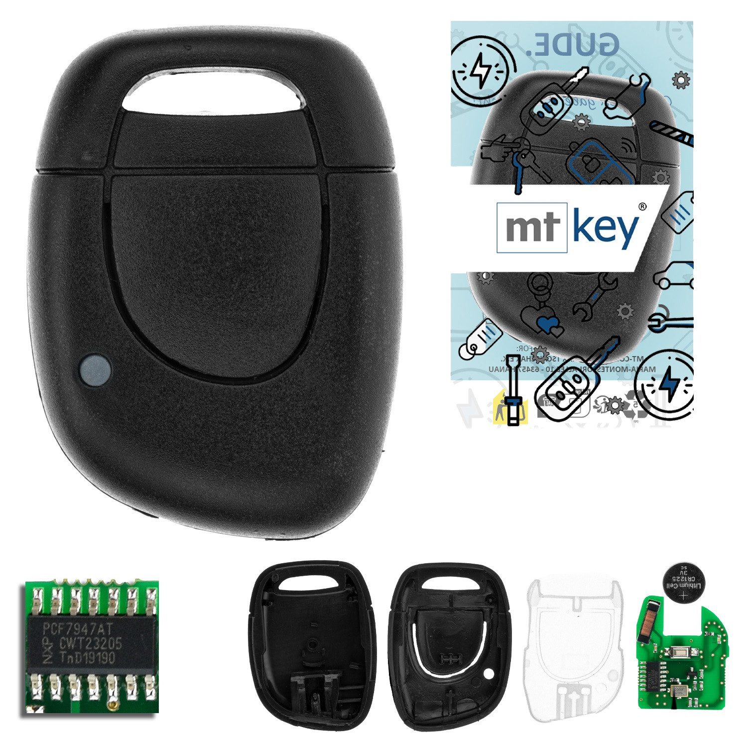 mt-key Schlüsseltasche 2 Tasten Auto Fernbedienung Funk Schlüssel 434MHZ (Set), für Nissan Kubistar (X76 I, 03–05); Opel Movano A (X70, 03–10); Re...