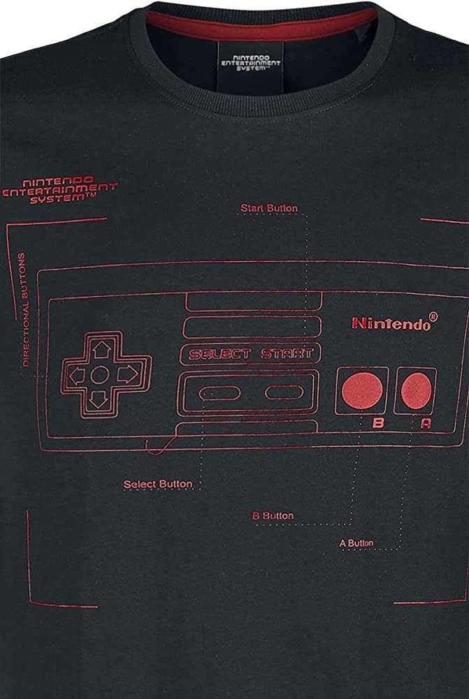 Nintendo Print-Shirt Nintendo System Männer XL Controller Entertainment L - Größen Retro M S Jugendliche + XXL NES T-Shirt schwarz