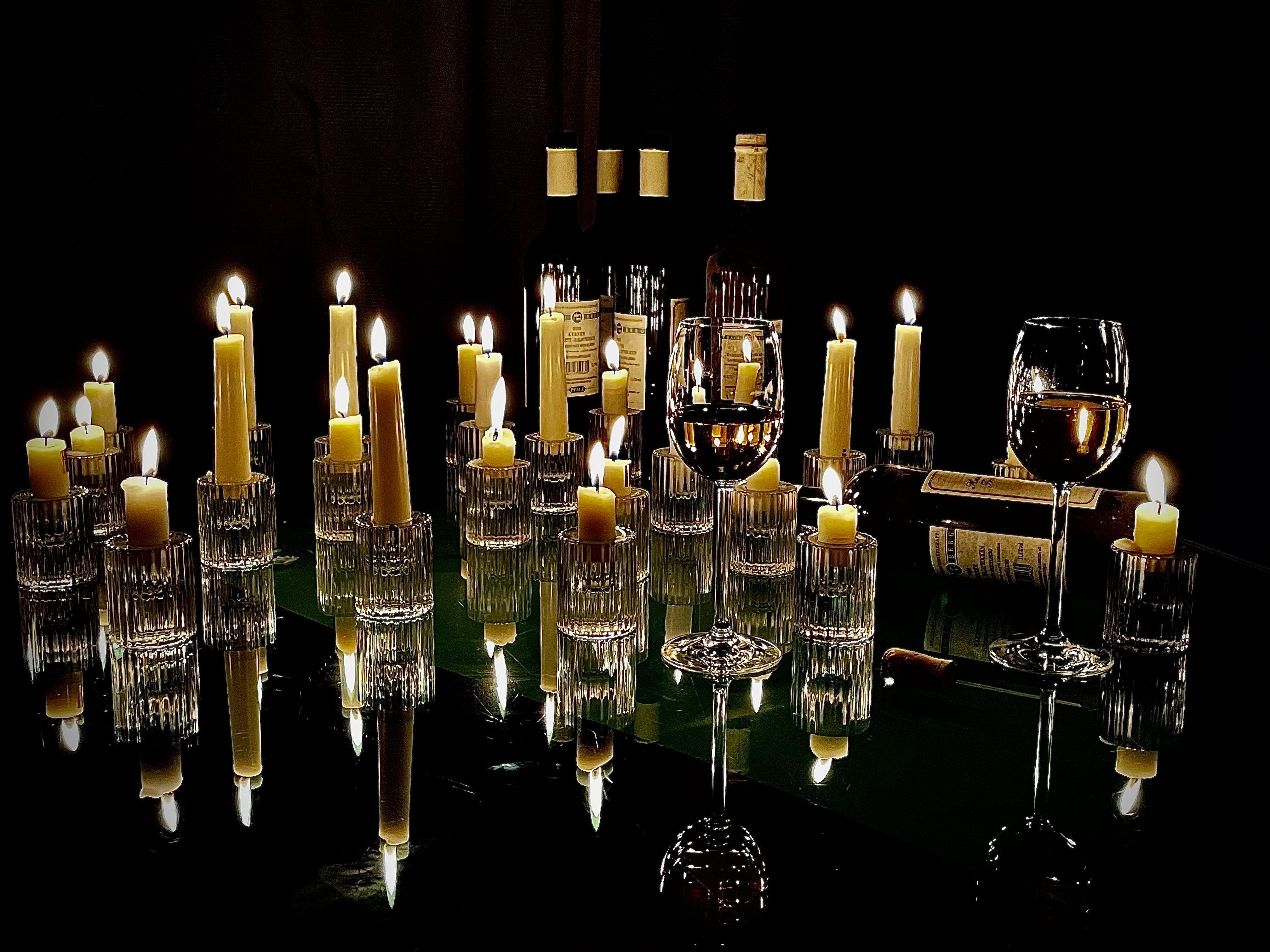 Sandra Rich Kerzenständer Kerzenhalter "Stripes Round", Kerzenständer aus Glas Geriffelt
