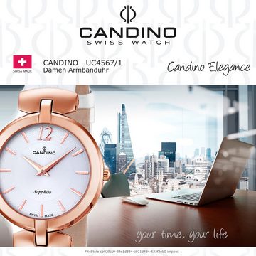 Candino Quarzuhr Candino Damen Quarzuhr Analog C4567/1, Damen Armbanduhr rund, Lederarmband weiß, Fashion