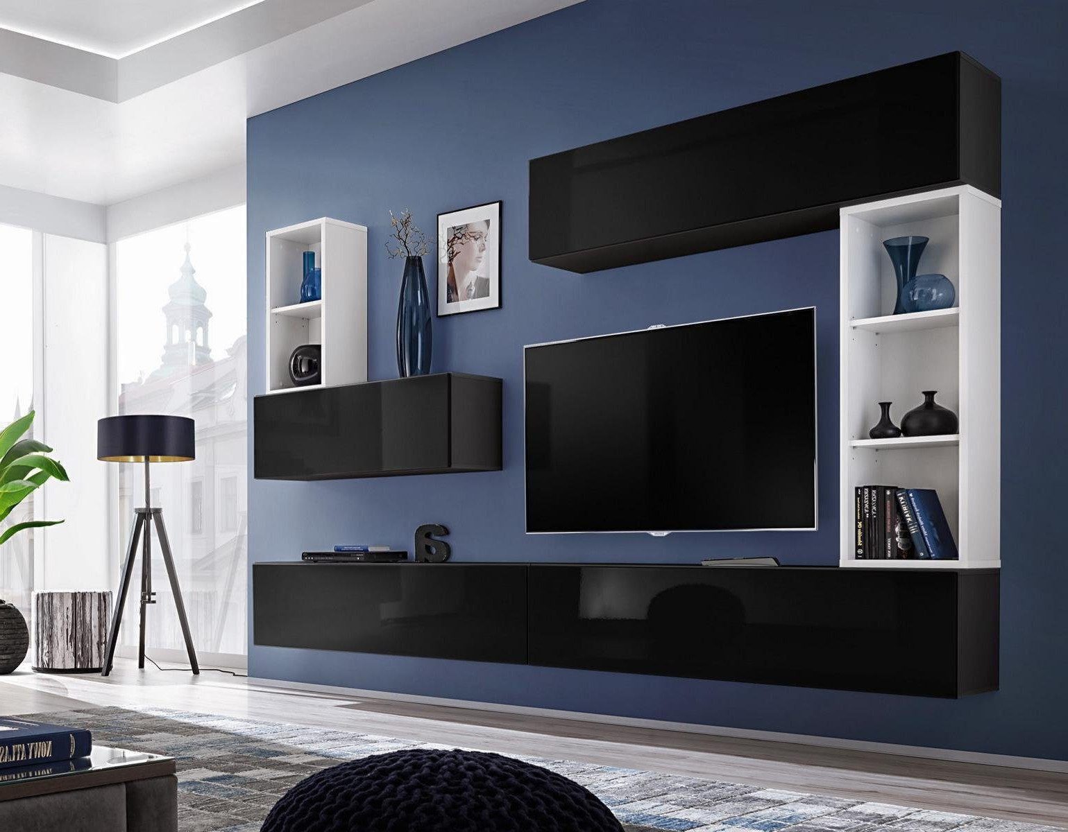 Xlmoebel Wohnwand Luxuriöses TV-Regal mit Wandablagen in edlem Design, Hergestellt in Europa