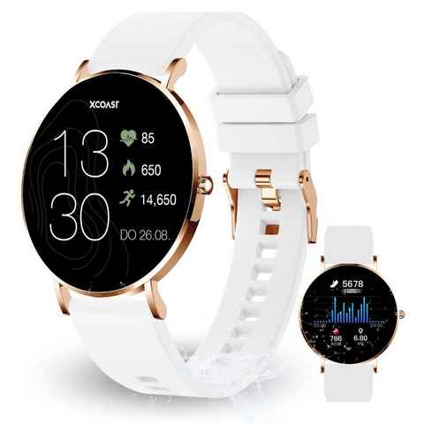 XCOAST SIONA 2 Damen Smartwatch (4,2 cm/1,3 Zoll, iOS und Android) Polar White, Fitness Tracker, 3-tlg., neueste Generation, Blutsauerstoffmesser, Wasserdicht, Ultra flach, Puls, Blutdruck, brillante Farben, AMOLED