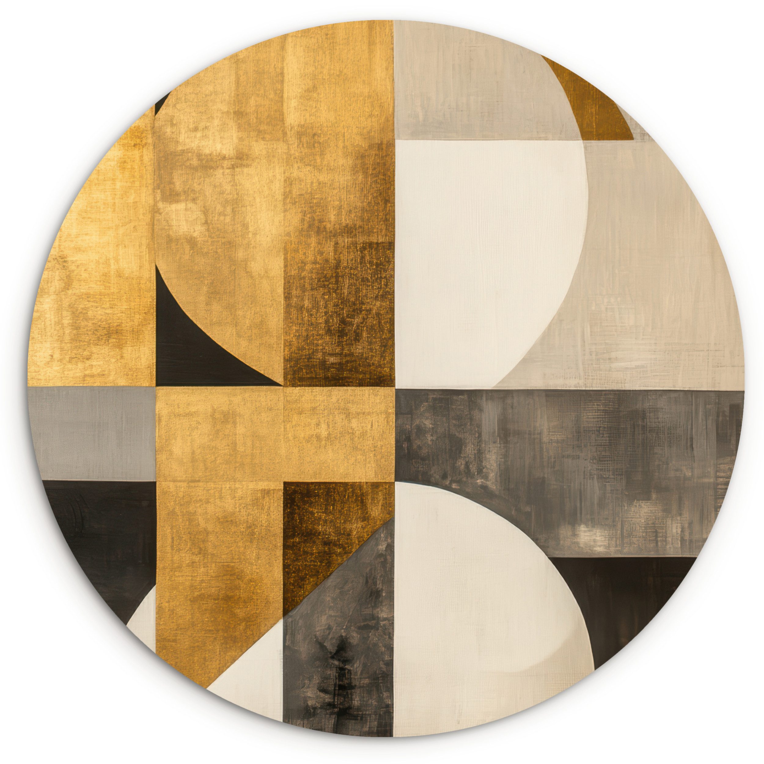 MuchoWow Картина Abstrakt - Gold - Grau - Formen - Geometrisch, Fotodruck (1 St), Kreis Wanddekoration, Rundes Wandbild, 30x30 cm